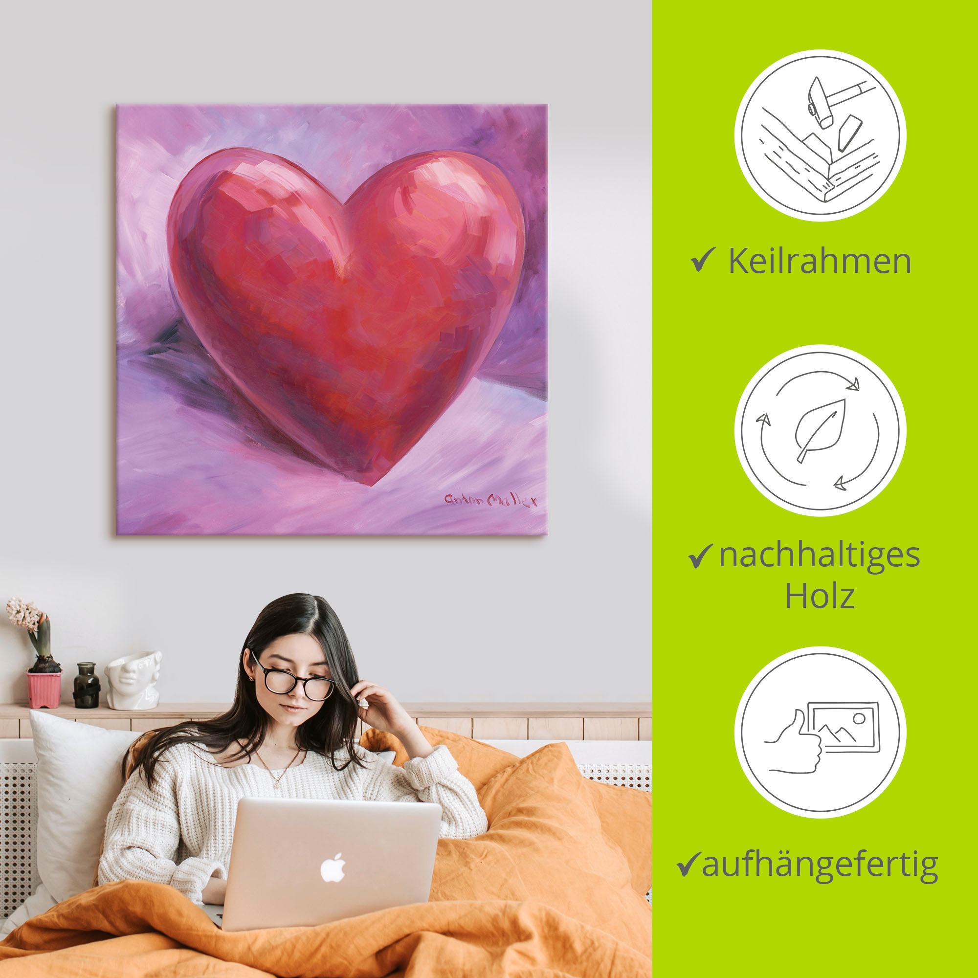 Artland Wandbild »Lila Herz« Herzen 1 Stk. tlg. als Leinwandbild, Poster in verschied. Größen