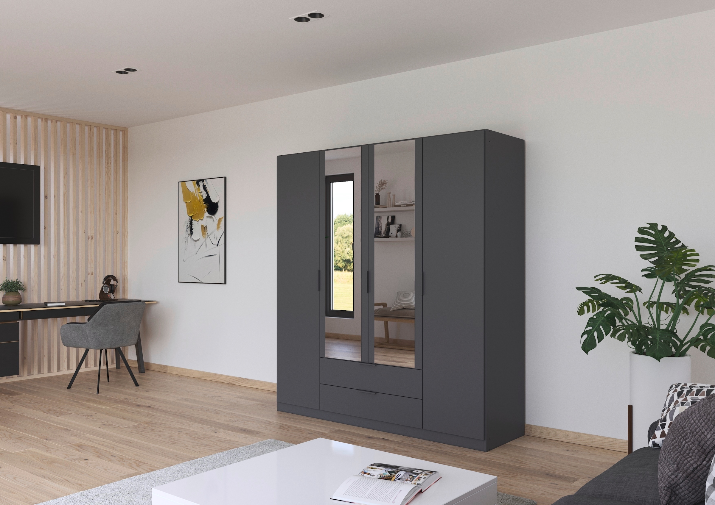 rauch Kleiderschrank »Drehtürenschrank Schrank Garderobe Ankleide Schlafzimmer LAGOA« 3 verschiedene Ausstattungen BASIC/CLASSIC/PREMIUM (inkl. SOFT-CLOSE),  geräumige Schubladen, 3 Breiten, optional mit Aufsatz MADE IN GERMANY