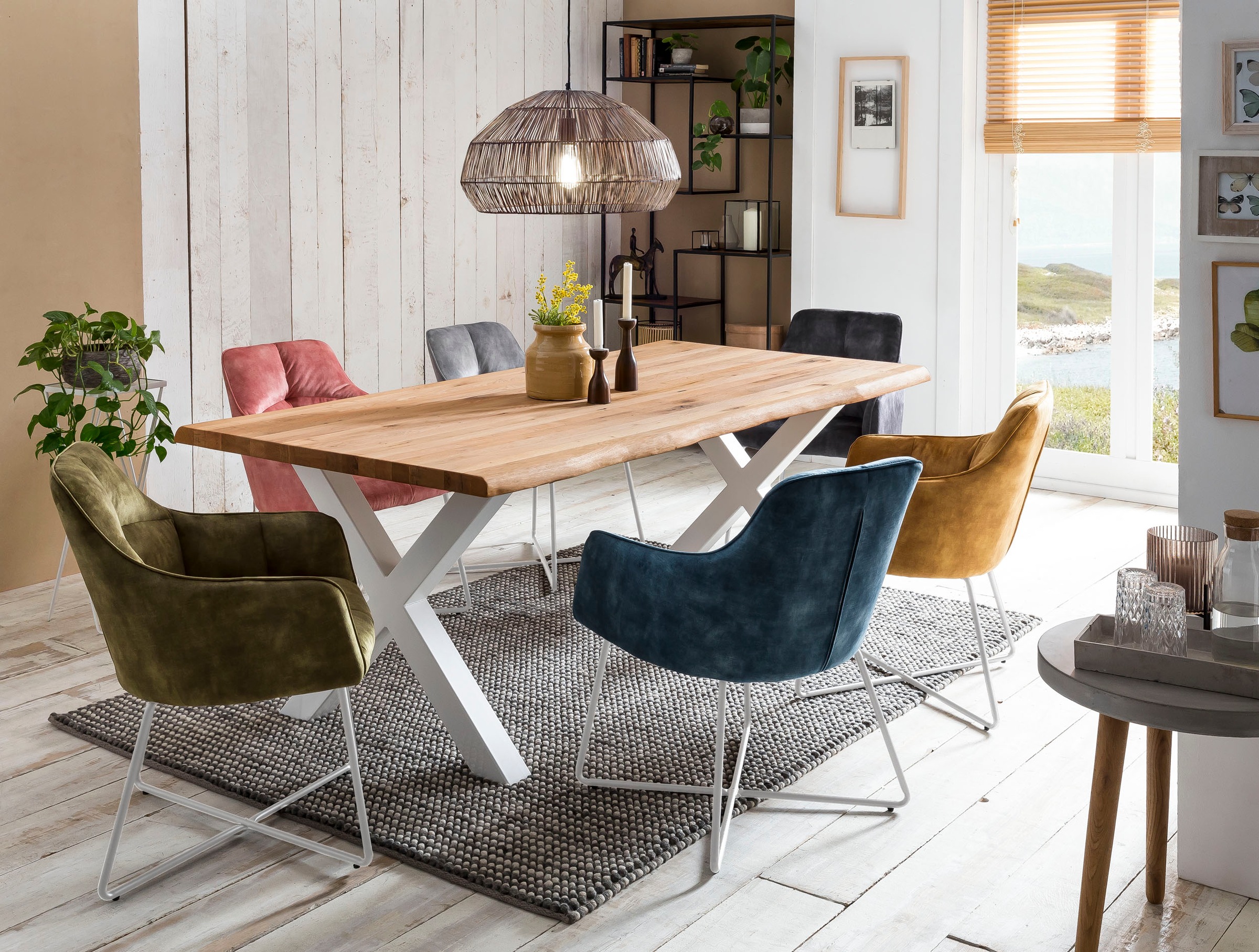 Home affaire Esstisch »Tristan« massive Balkeneiche geölt mit Baumkante