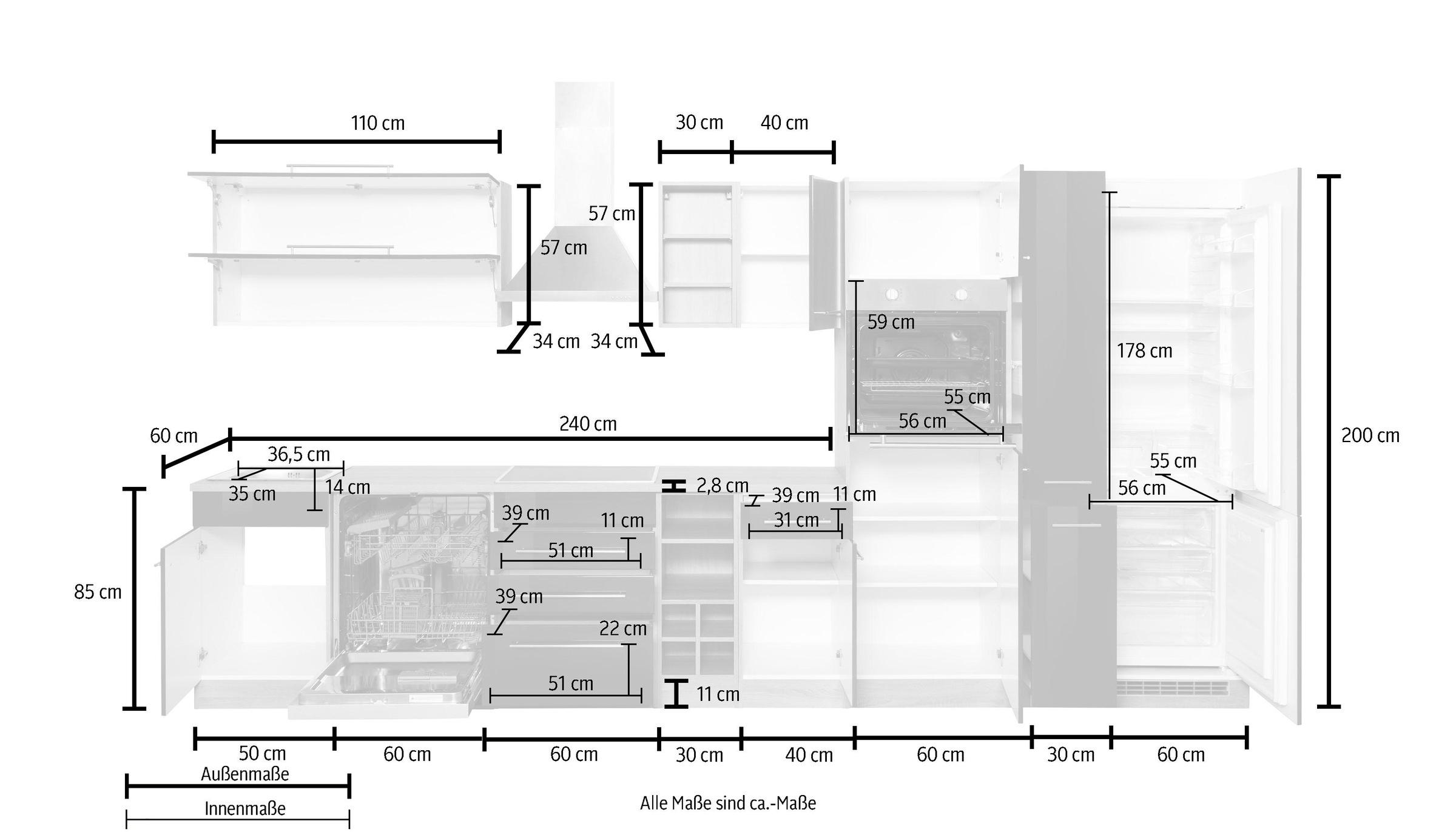 KOCHSTATION »KS-Eton« mit E-Geräten, Breite 390 cm
