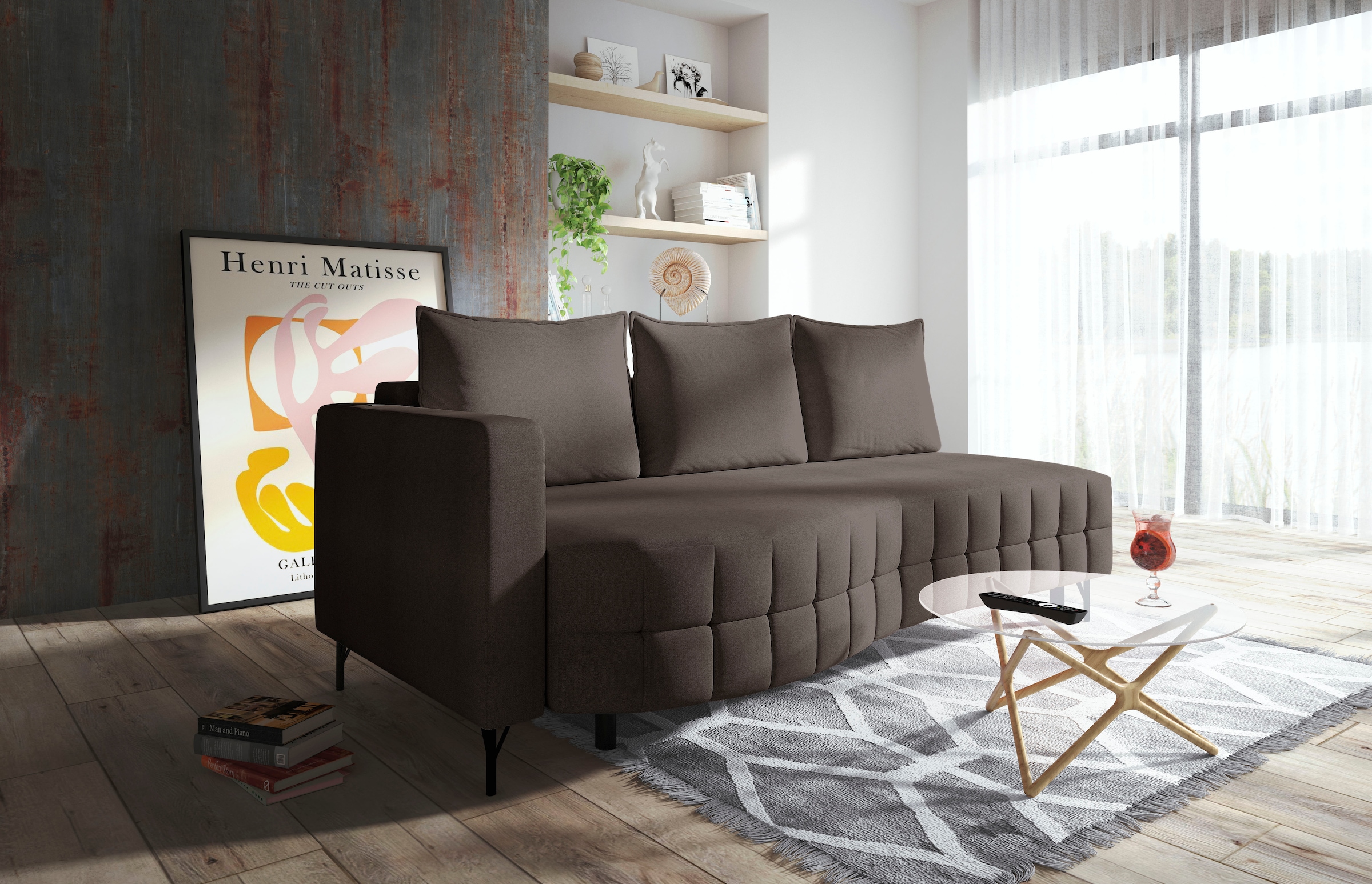 Loungesofa, Schlafsofa mit Bettfunktion und Bettkasten, komfortabler Federkern