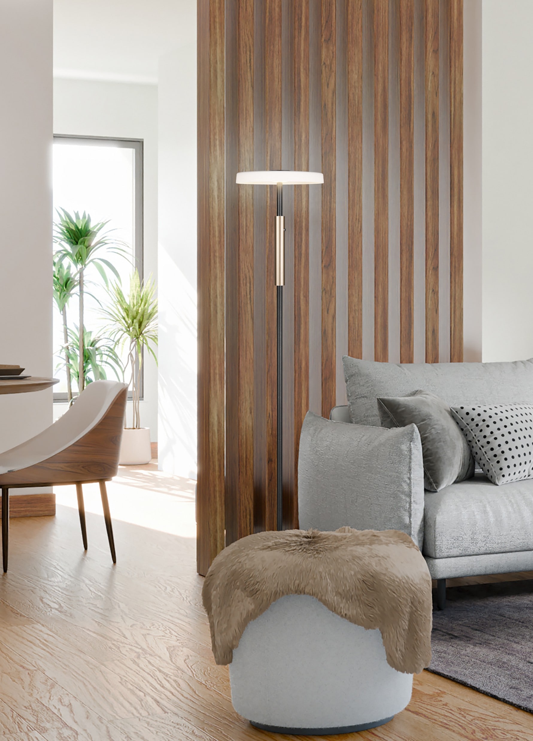 TRIO Leuchten LED Stehlampe »CELESTE, LED Stehleuchte mit 4-Stufen Touchdimmer 15W warmweiß 3000K« LED-Board 1 Stk. Warmweiß 1750 Lumen Höhe 160cm, Stehlampe mit Glasschirm Ø 33cm, Memoryfunktion