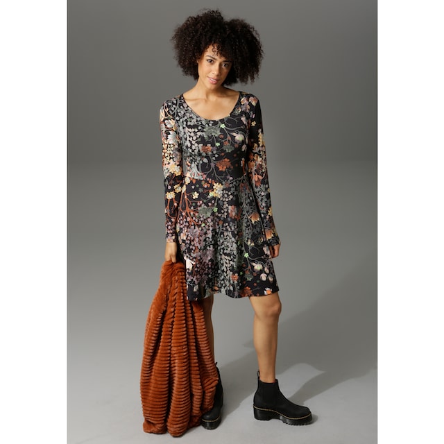 Aniston CASUAL Jerseykleid, mit Blumendruck oder in uni Schwarz kaufen im  OTTO Online Shop