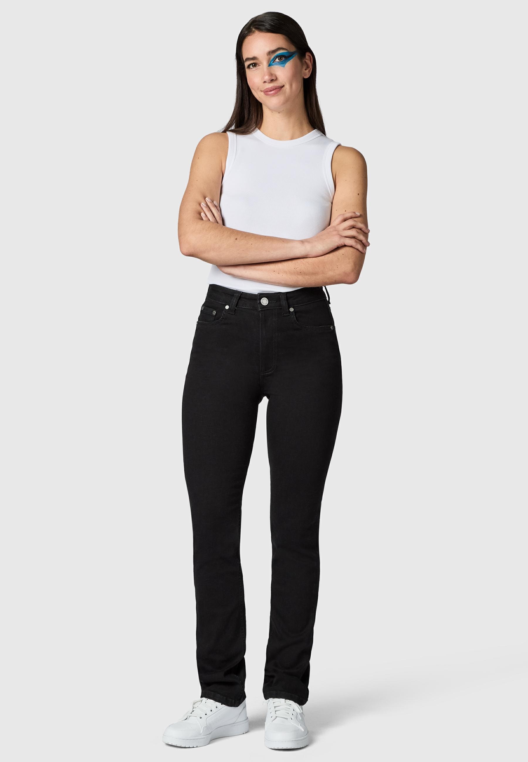PEAK TIME Straight-Jeans »Straight-Jeans Galaxa« Gerade Damen Jeans mit Logoprägung