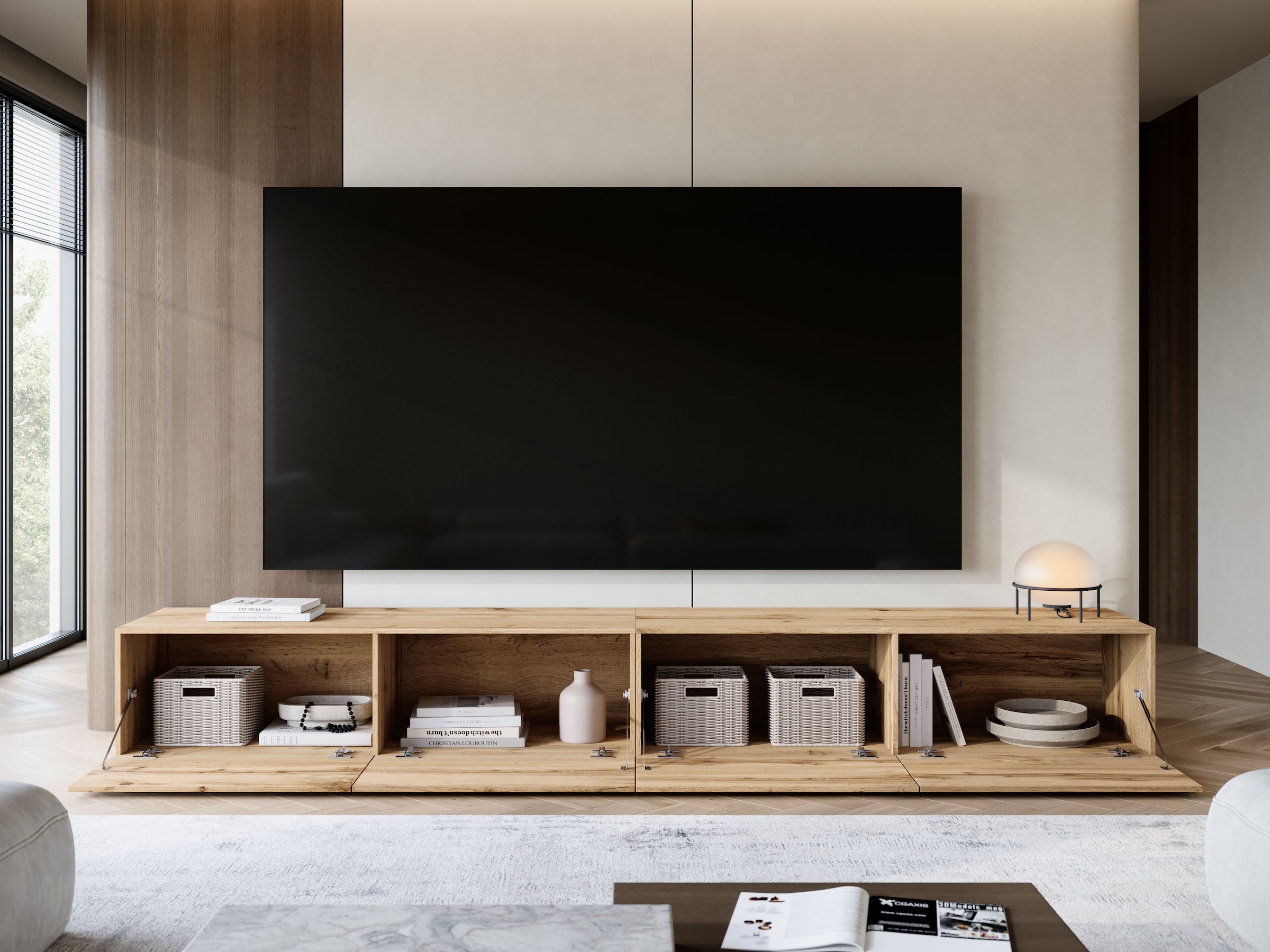 OTTO home Lowboard »Denver Erlebe die Weltmeisterschaft im XXL-Format« Elegantes TV-Möbel 300 cm, speziell für bis zu 98-Zoll Fernseher