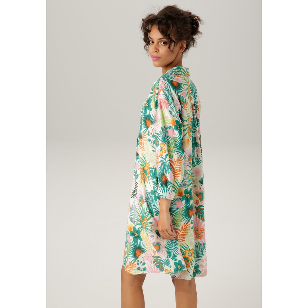 Aniston CASUAL Blusenkleid, mit bunten, tropischen Blumen und Blättern bedruckt - NEUE KOLLEKTION
