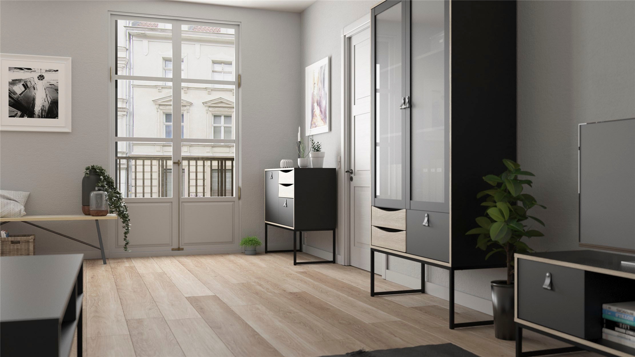 andas TV-Board »Stubbe«, TV-Kommode, Breite 117,2cm, 3 Schubkästen, 1 Ledergriff