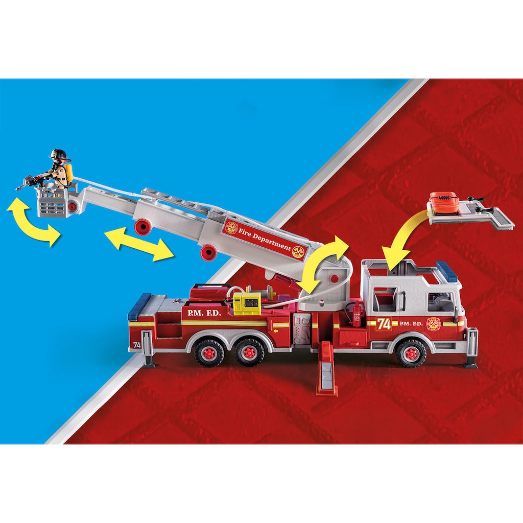 Playmobil® Konstruktions-Spielset »Feuerwehr-Fahrzeug: US Tower Ladder (70935), City Action«, (113 St.), mit Licht- und Soundeffekten, Made in Germany