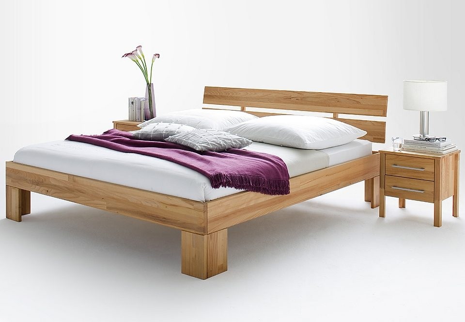 Home affaire Massivholzbett »Modesty II, Made in Europe«, (hohe Belastbarkeit: 200kg je Seite), aus massiver Kernbuche, in verschiedenen Breiten, mit Metallbeschlägen