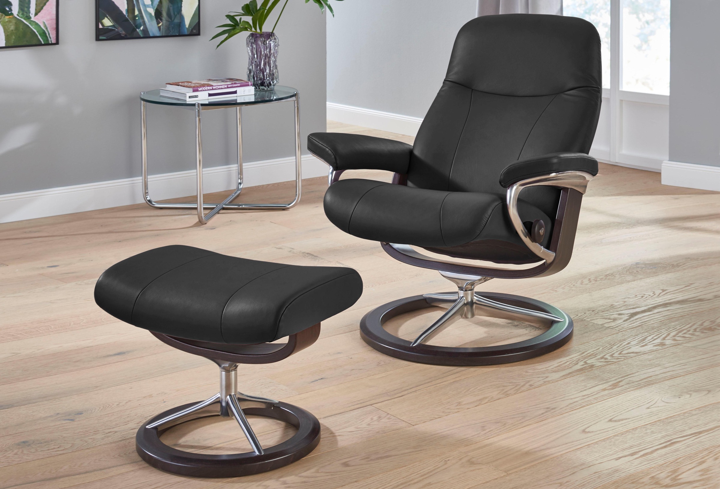 Stressless® Relaxsessel »Garda«, (Set, Relaxsessel mit Hocker), mit Hocker, mit Signature Base, Größe M, Gestell Wenge