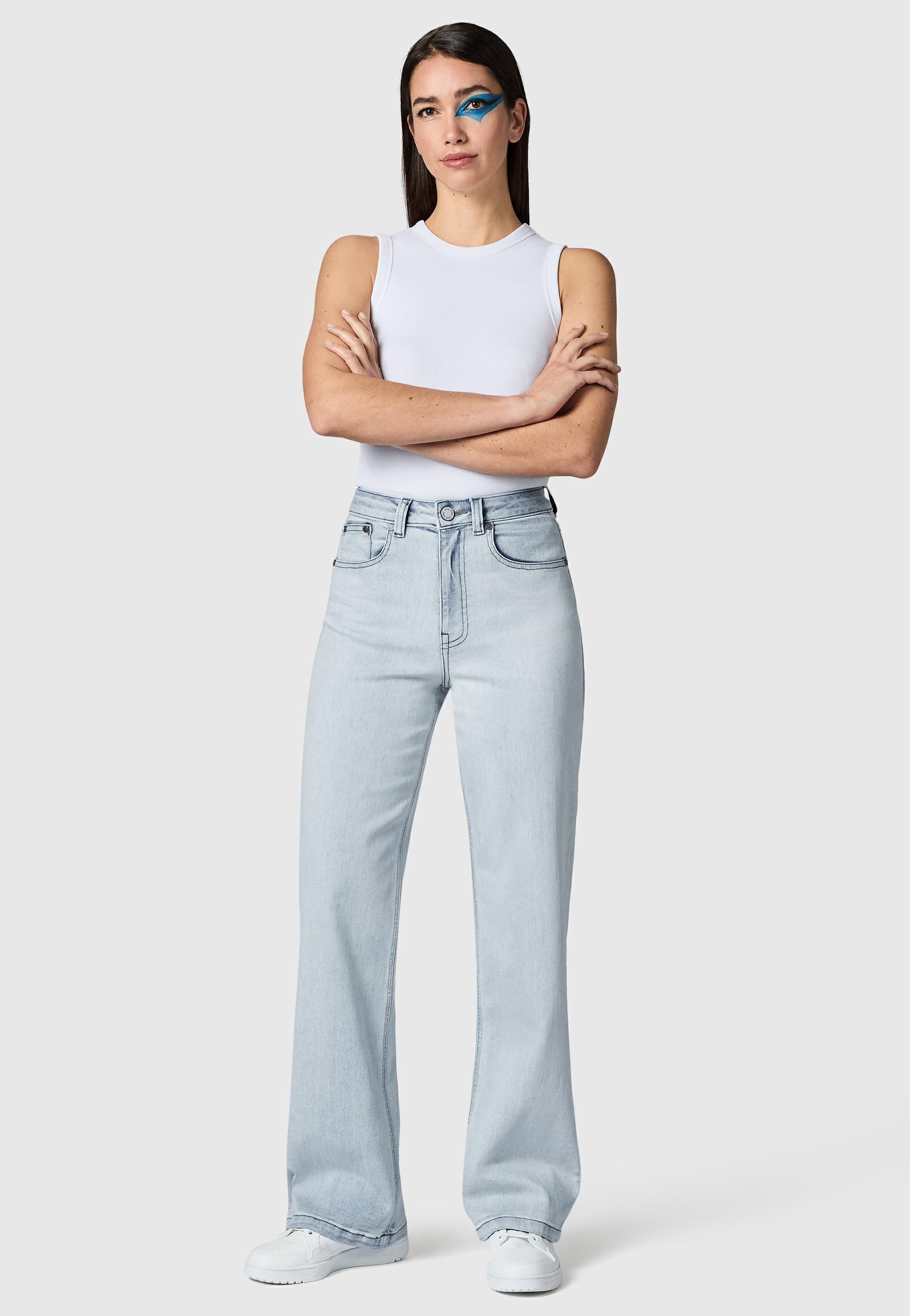 PEAK TIME Weite Jeans »Weite Jeans Eklipsa« Damen Wide Leg Jeans mit Logoprägung