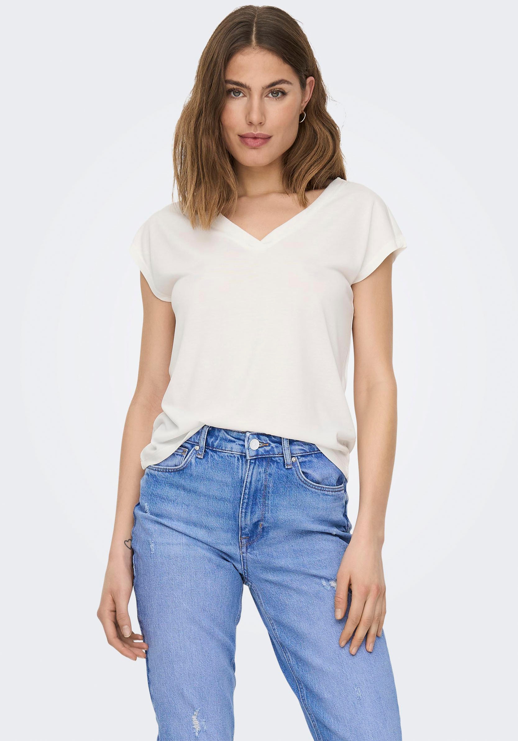 ONLY V-Shirt »ONLFREE S/S MOD.V-NECK TOP JRS NOOS«