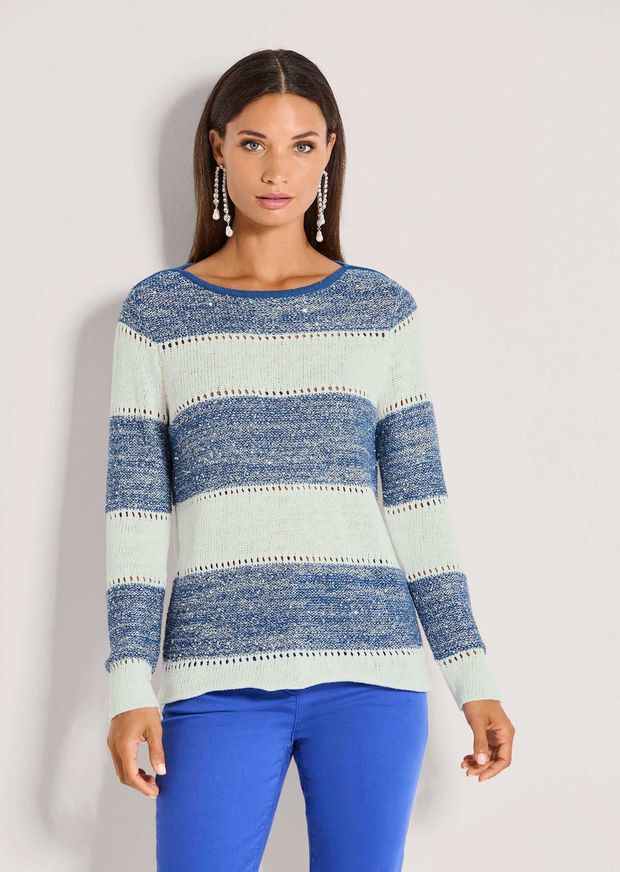 MADELEINE Longpullover »Strickpullover Baumwollpullover mit Streifenmuster« Pailetten