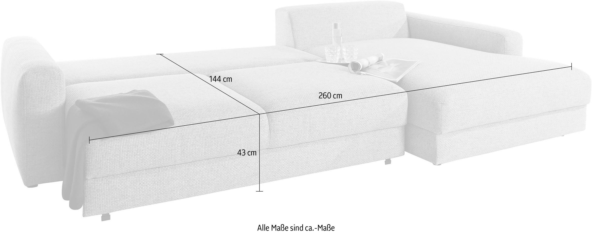 Places of Style Ecksofa »Bloomfield, bequem und elegant, L-Form«, wahlweise mit Bettfunktion und Bettkasten