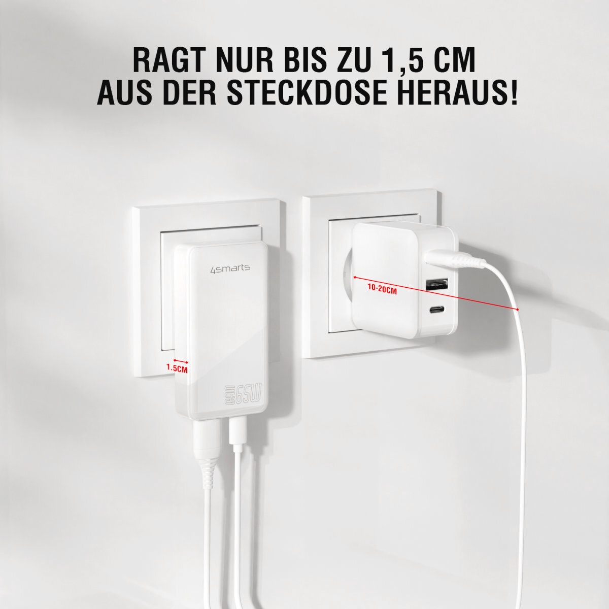 4smarts Universal-Ladegerät »FlatPlug Duos Netzladegerät 65W GaN 1x USB-C+1x USB-A«, (1 St.)