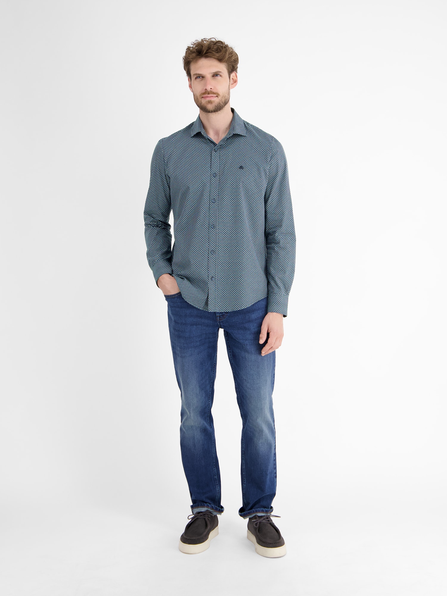 LERROS Langarmhemd »Herrenhemd mit Haifischkragen, dezent gemustert«