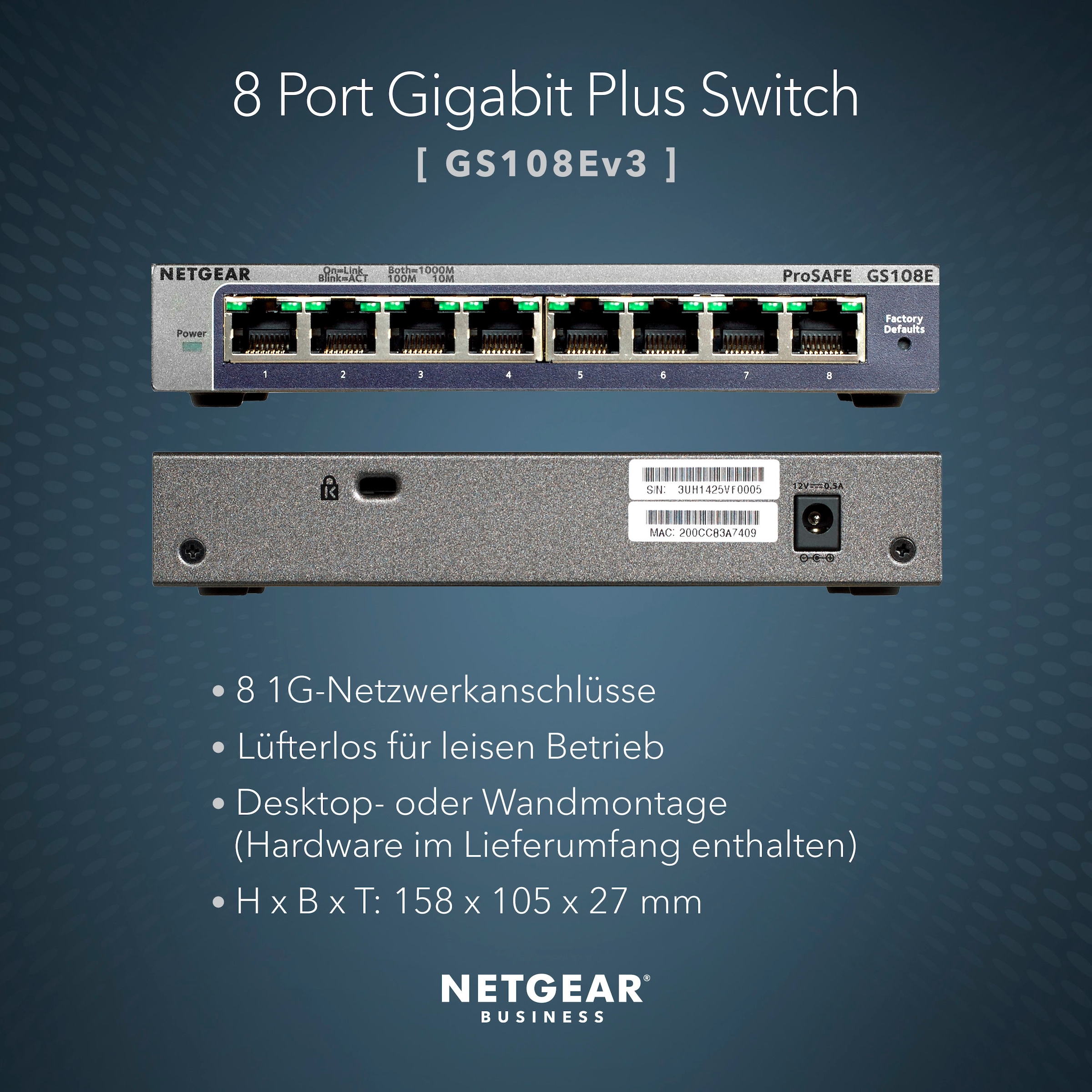 NETGEAR Netzwerk-Switch »GS108E Switch 8 Port Gigabit Ethernet LAN Switch Plus«