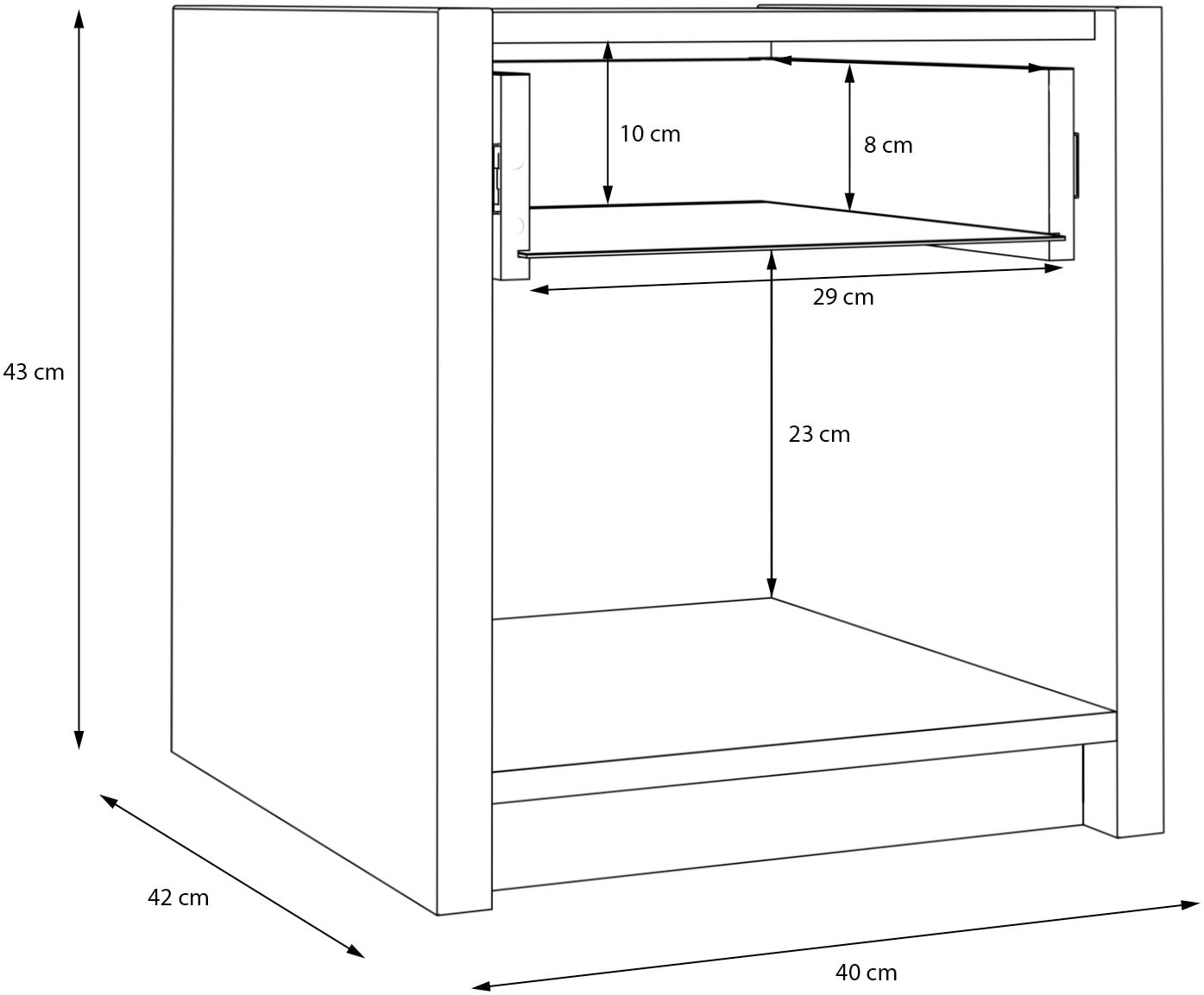FORTE Nachtkommode »Oak Squere« B/H/T 40,6/43/41,7 cm inklusive Beleuchtung, Vollauszug
