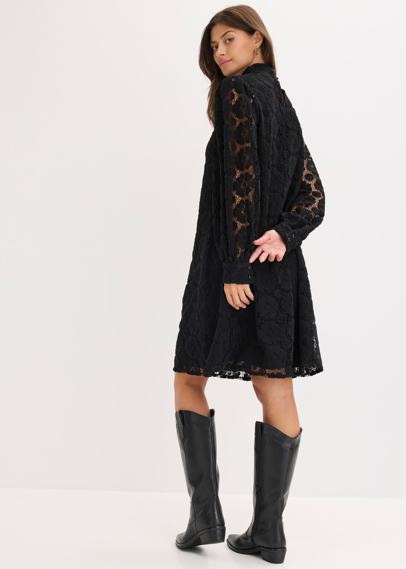 bonprix Minikleid »Minikleid aus Spitze« festlicher Stil, aus Polyester, A-Linie Passform, mit Stehkragen