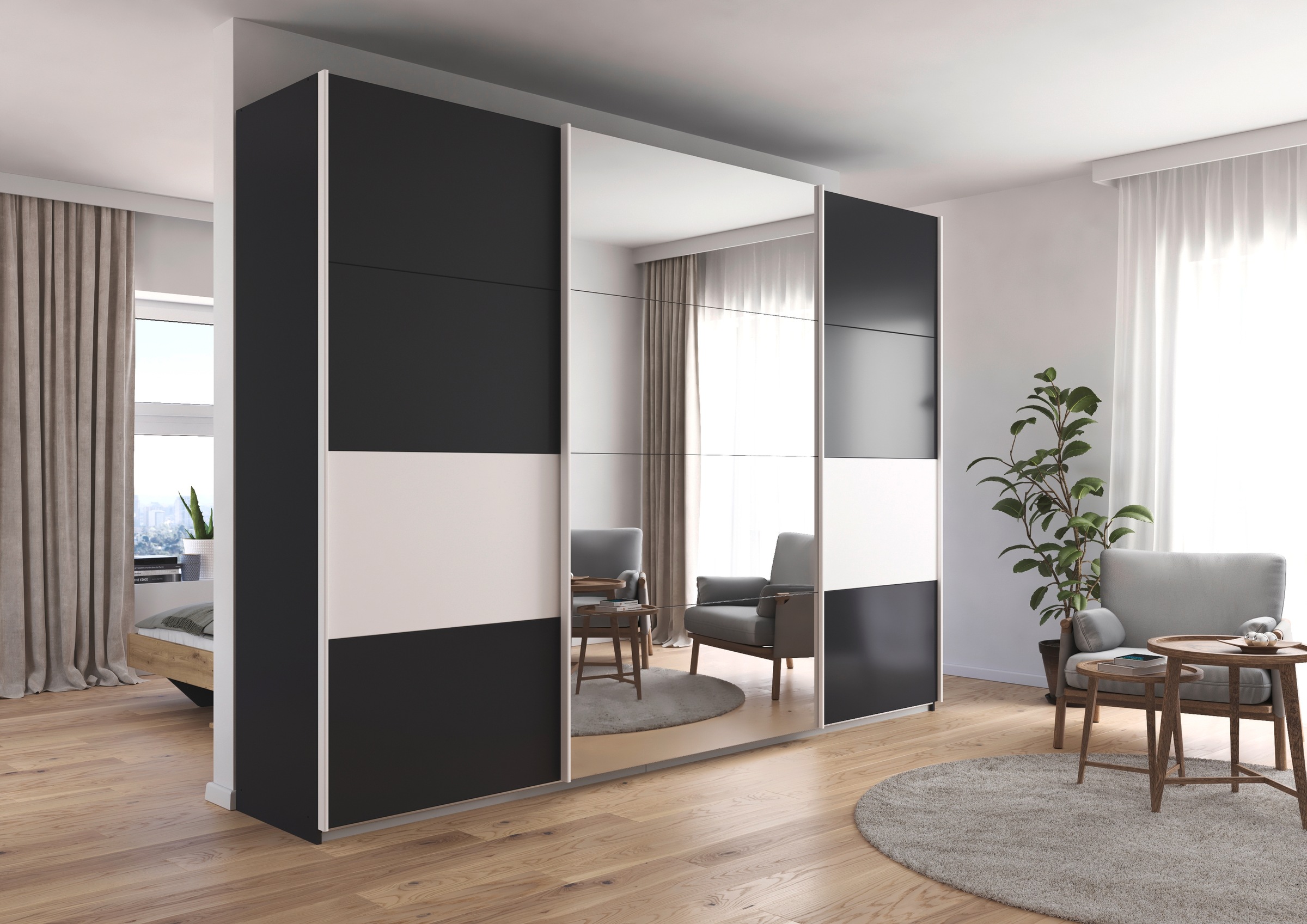 rauch Schwebetürenschrank »Schwebetürenschrank Kleiderschrank Schrank Garderobe CORTONA«, inkl. Inneneinteilung, 2 Stoffboxen und zusätzlichen Einlegeböden