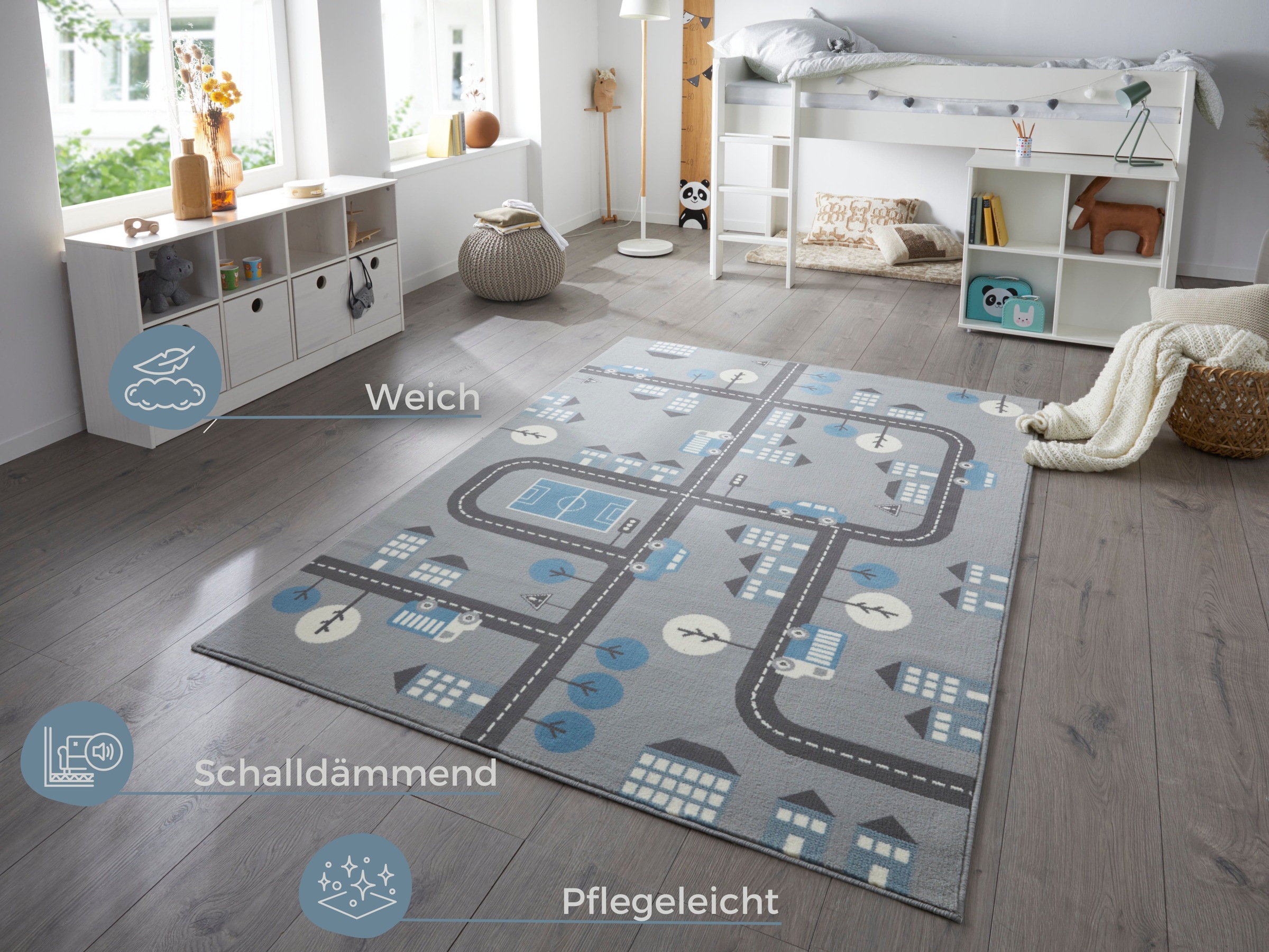 HANSE Home Kinderteppich »Town«, rechteckig, 0,9 mm Höhe, Kurzflor, Kinderteppich, Spielteppich, Straßen Design, Kinderzimmer