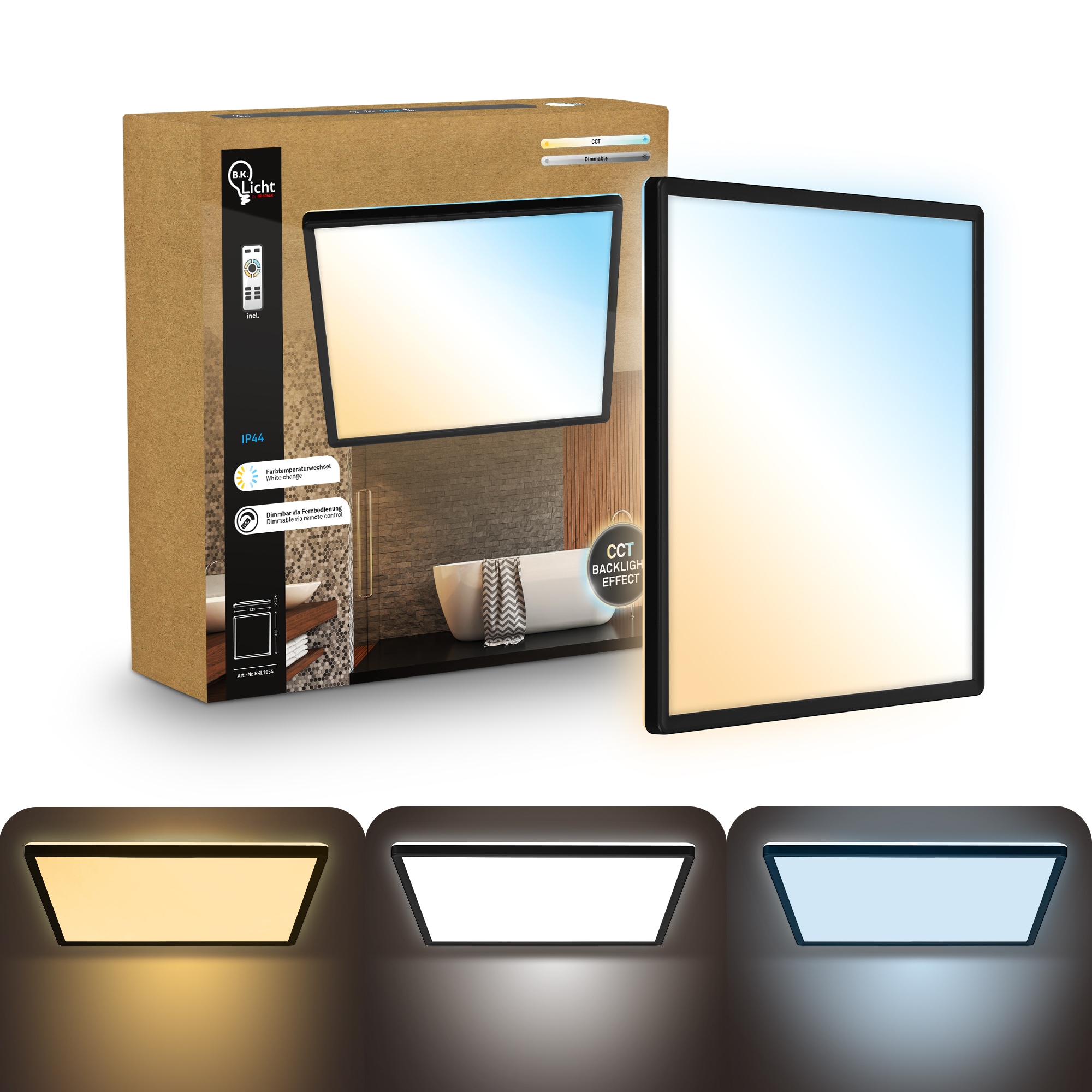 B.K.Licht LED Panel »SHALLOW« LED-Board 1 Stk. warmweiß - kaltweiß 42x42x3 cm, Badlampe, Badezimmer, Küche, Wohnzimmer