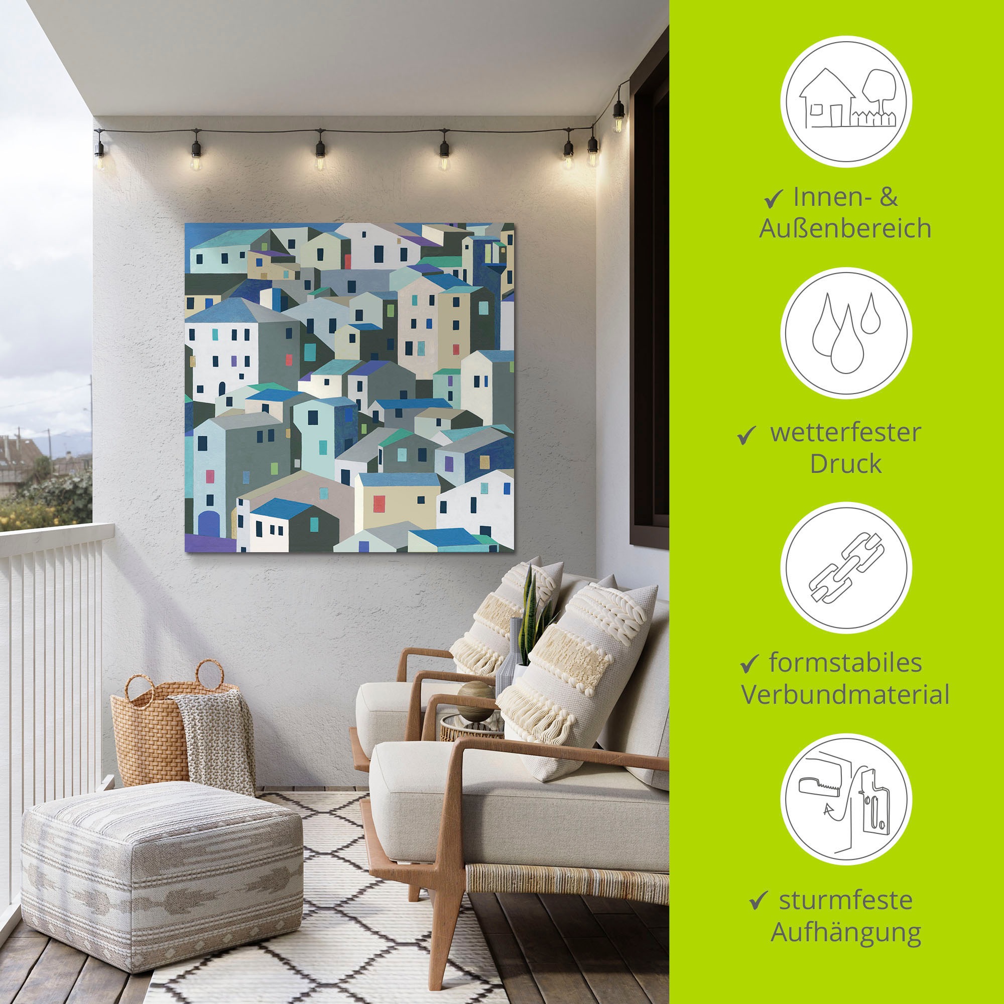 Artland Alu-Dibond-Druck »Ruhiges Dorf«, Muster, (1 St.), für Innen- und Außenbereich geeignet, Outdoorbild