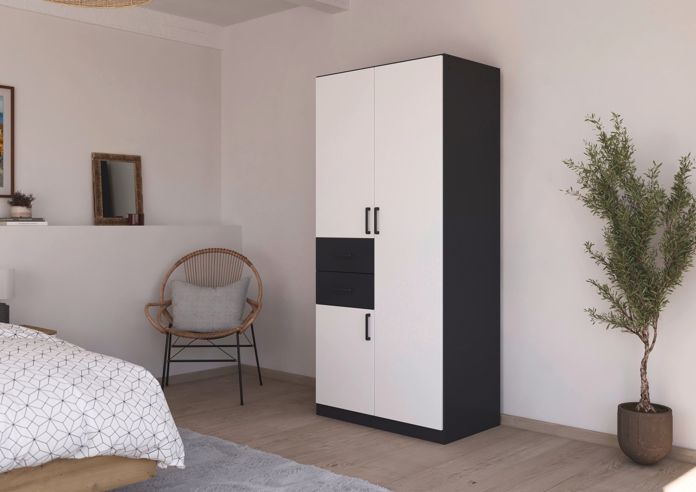 rauch Drehtürenschrank »Kleiderschrank Schrank Garderobe MAIKA mit Dekor-Front« 2 Schubladen, in verschiedenen Breiten, Höhen, Farben, MADE IN GERMANY