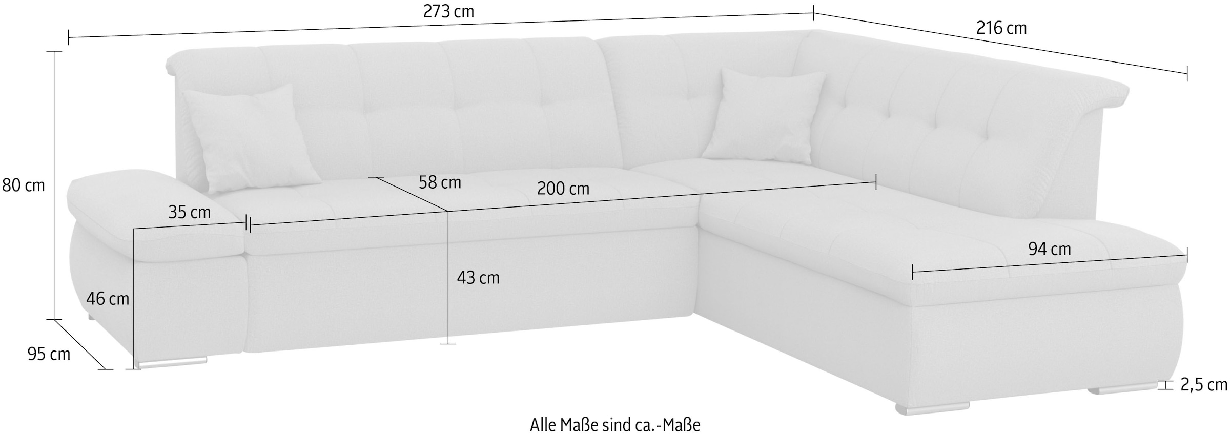 DOMO collection Ecksofa »Moric  L-Form« wahlweise mit Bettfunktion und Armlehnenverstellung, auch in Cord