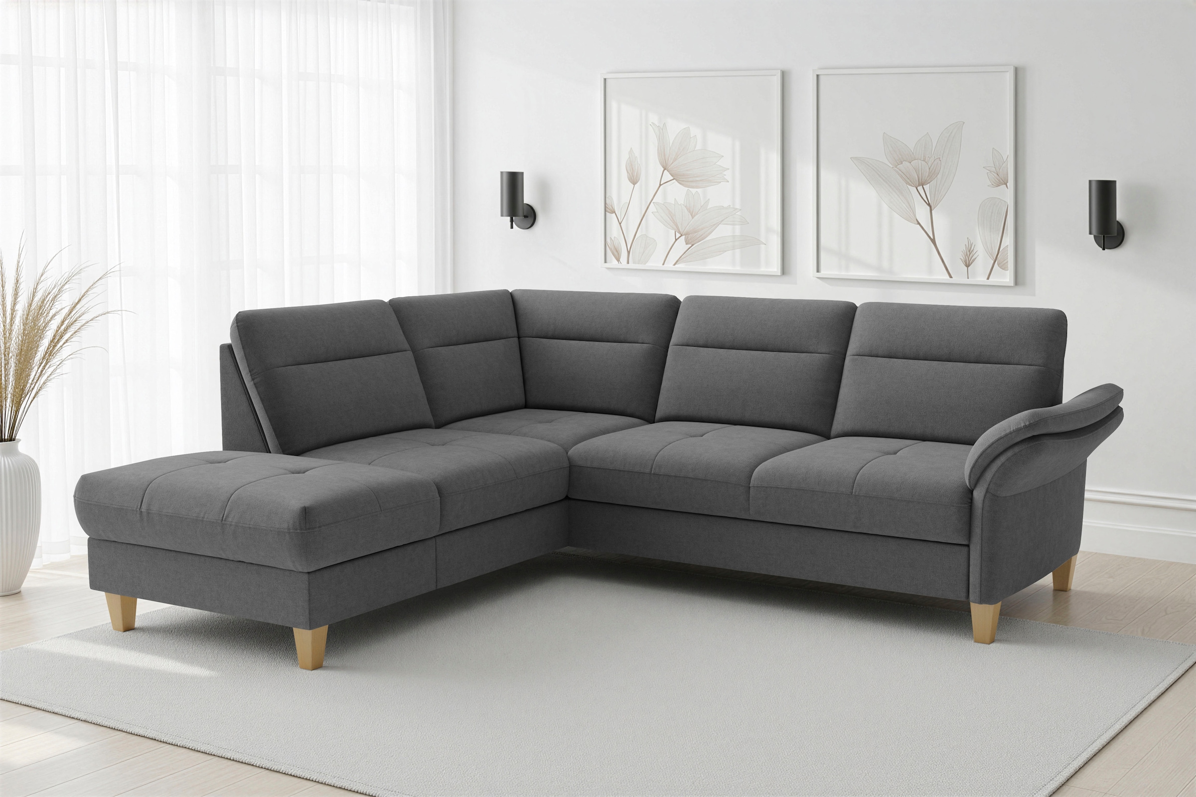 sit&more »Pamela L-Form, B: 218 cm, optional Schlaffunktion & Bettkasten« wahlweise mit Armteilverstellung, Sofa mit Federkern, Sitzhöhe: 48 cm