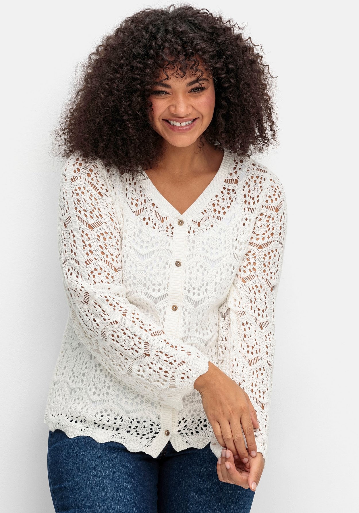 Sheego Strickjacke »Strickjacke aus transparenter Häkelspitze«