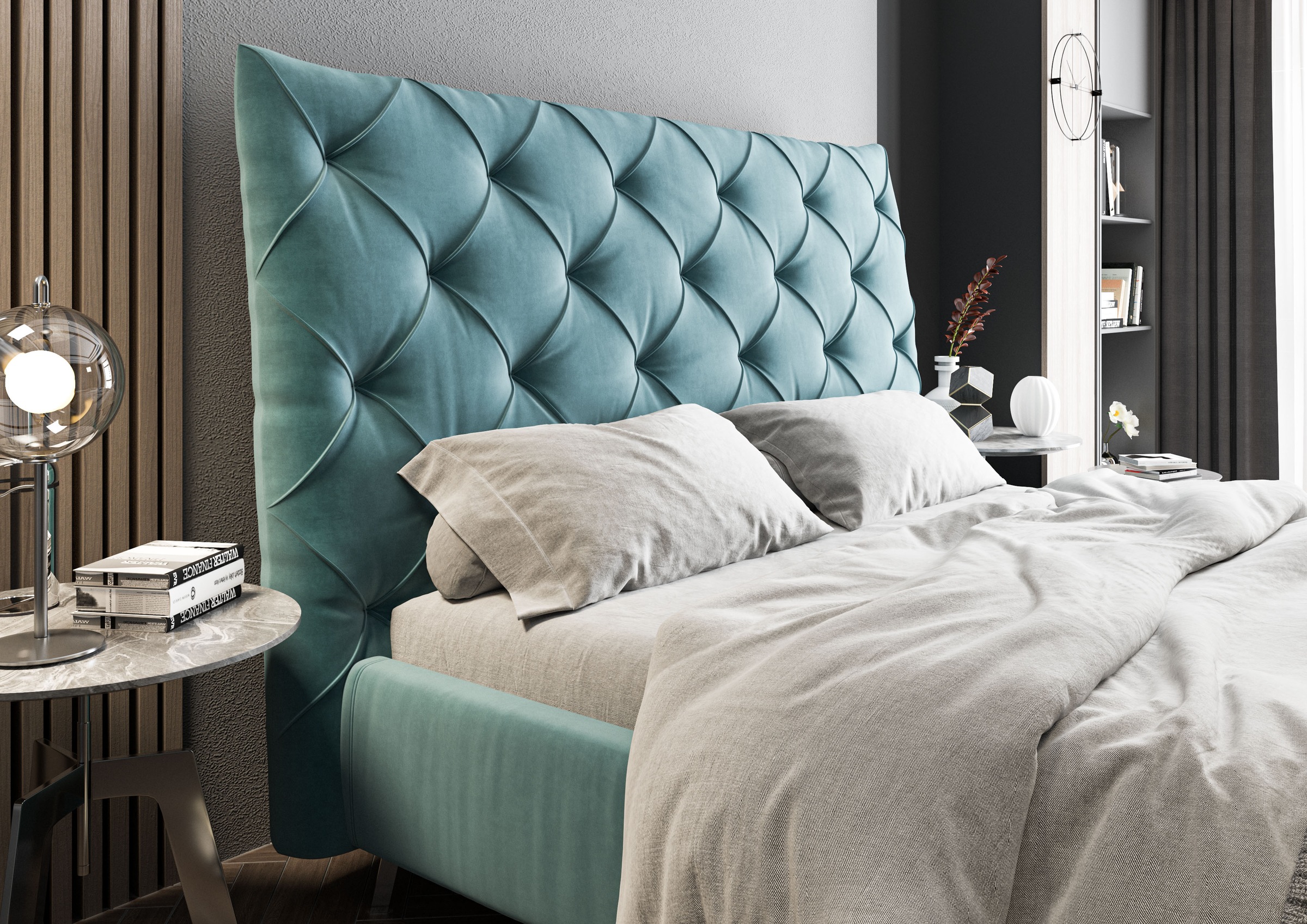 PLACES OF STYLE Polsterbett »Elloree, in 4 Breiten, hinten mit Originalstoff bezogen, auch in Leder« Kopfteilhöhe 143cm, belastbar bis 280 kg, auch in Überlänge 220cm