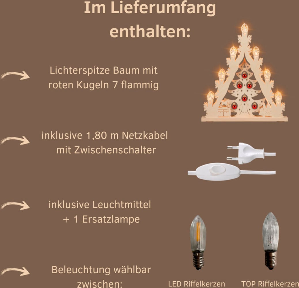 Weigla LED Lichterbogen »Weihnachtsbaum mit Kugeln«, Lichterspitze, 7-flammig