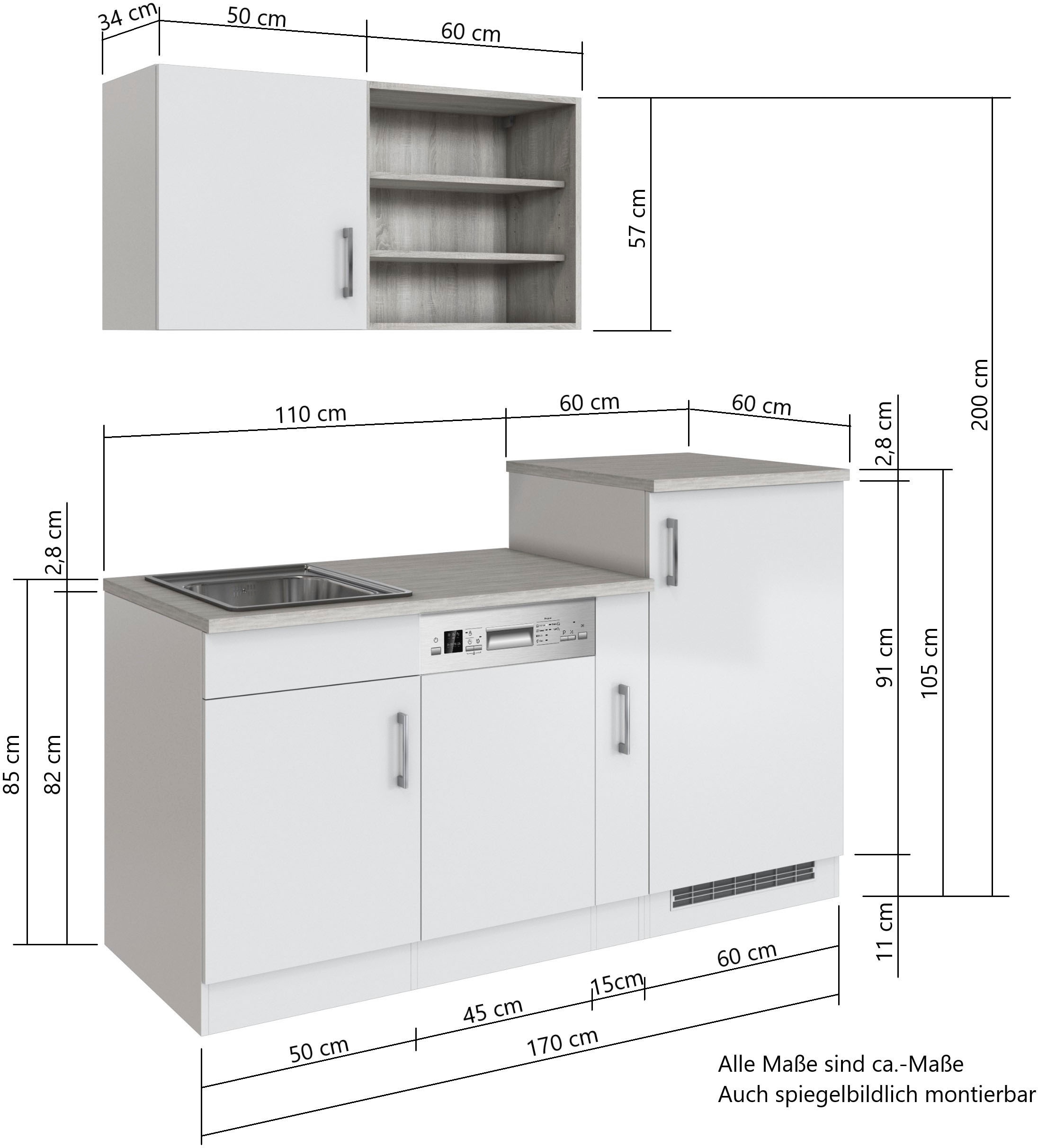 KOCHSTATION Küche »KS-Mali«, Breite 170 cm, mit E-Geräten