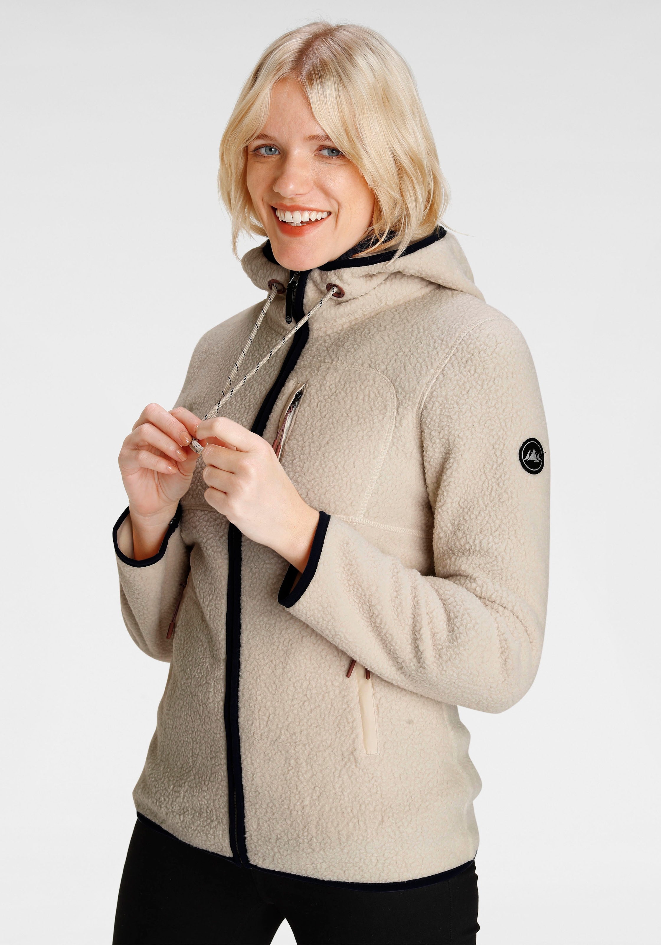 Polarino Fleecejacke, mit Kapuze, für kalte Tage, aus schnell trocknendem Material, Regular Fit