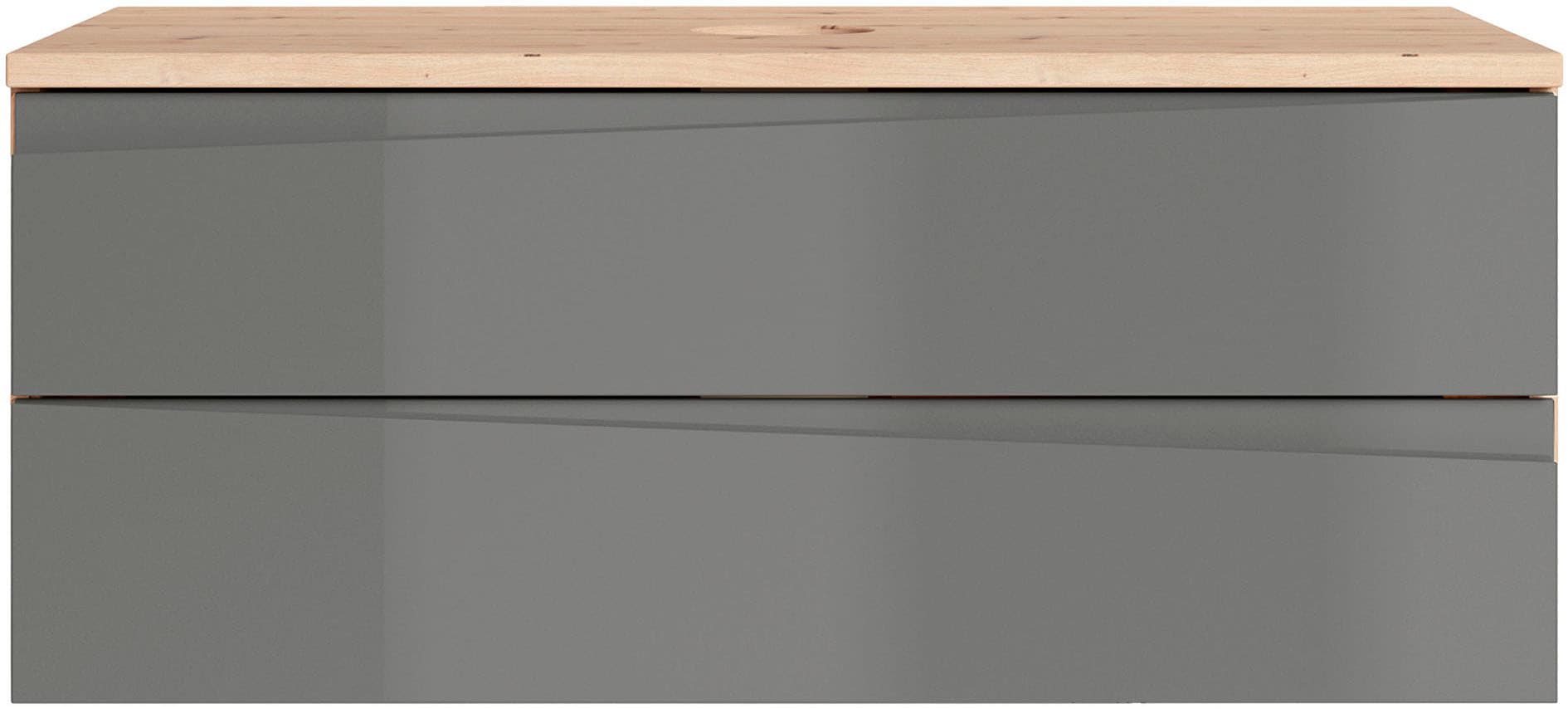 byLIVING Waschbeckenschrank »Shape«, (1 St.), für Aufsatzbecken mit asymetrischer Hochglanz Front, 2 Schubkästen