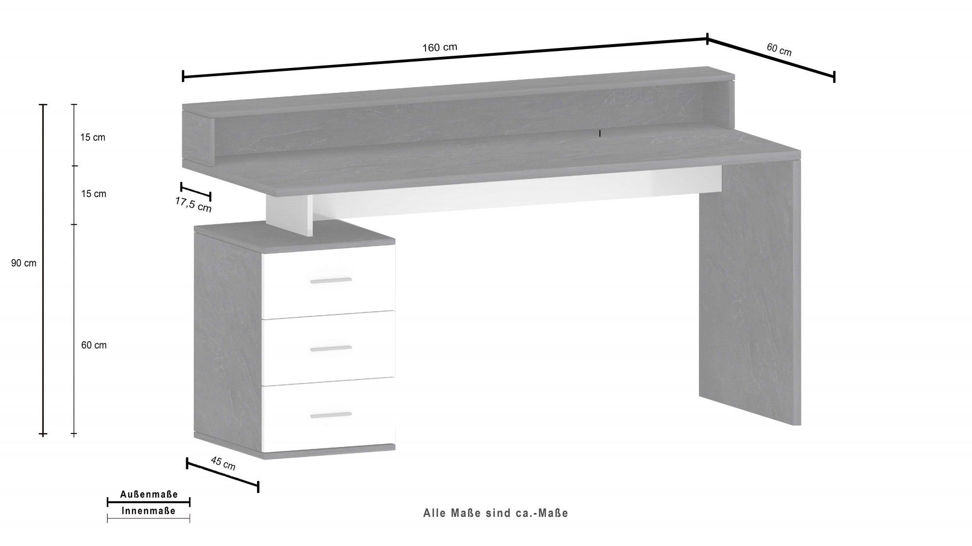 INOSIGN Schreibtisch »NEW SELINA«, mit Schreibtischaufsatz, hochwertiges ital. Design, Breite 160 cm