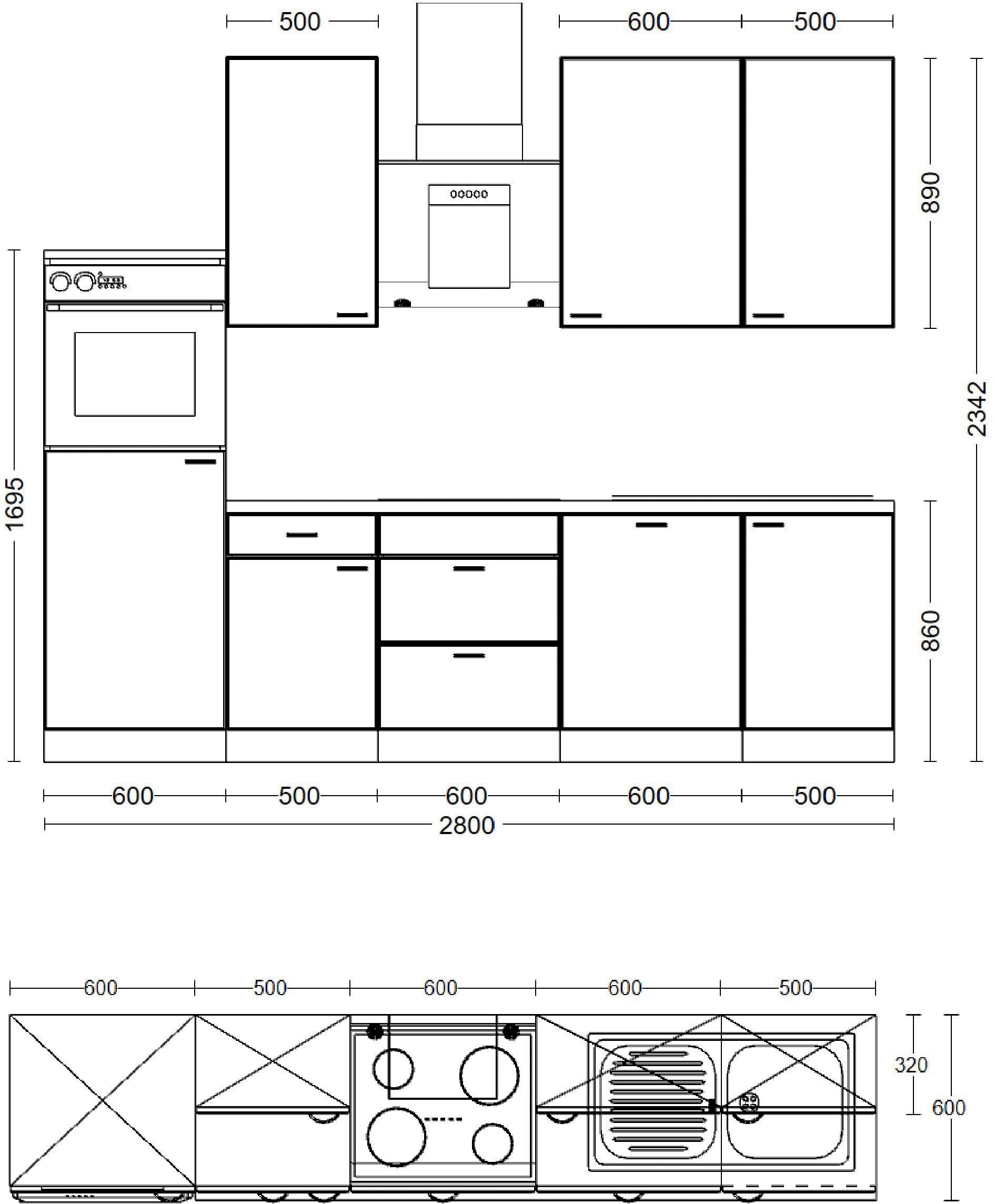 Flex-Well Küche »Riva«, wahlw. mit E-Geräten, Breite 280 cm