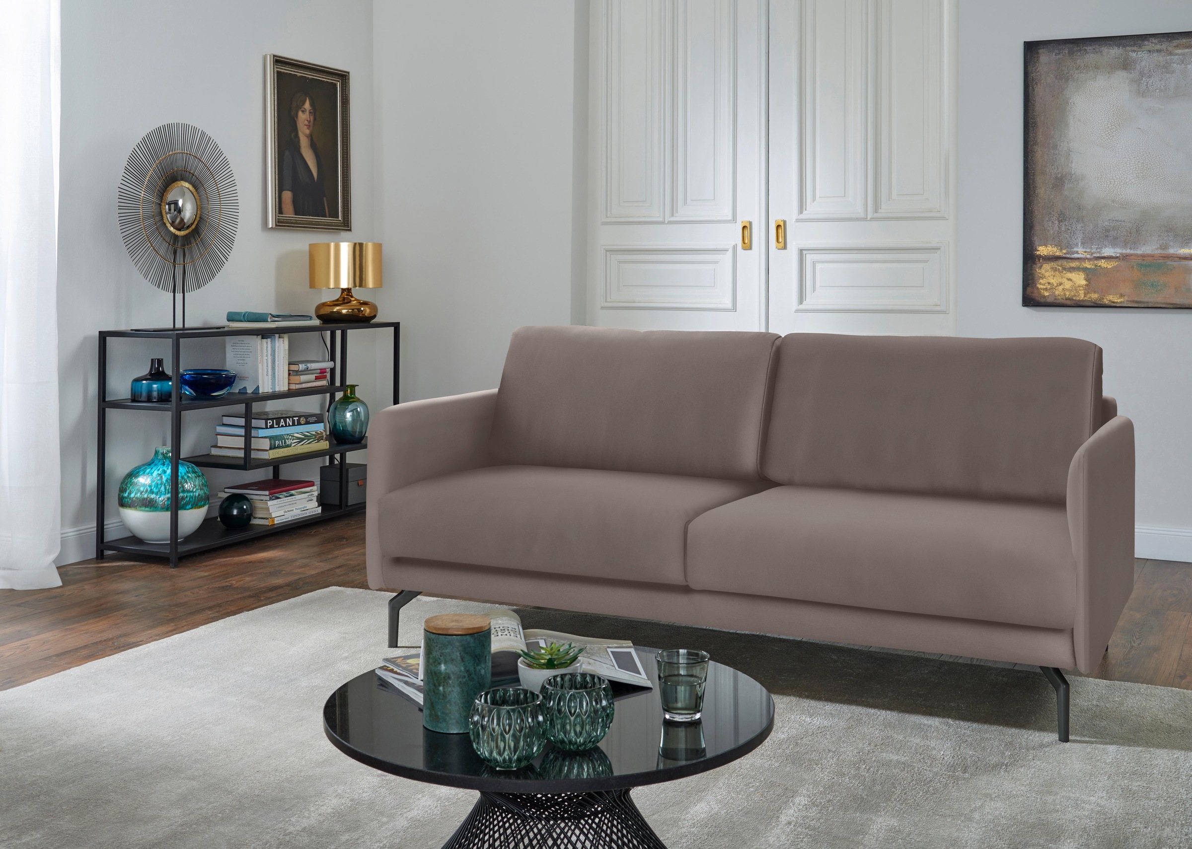 Creation BY ROLF BENZ 3-Sitzer »CR.450, Designsofa, edles Sofa, Loungesofa, Ledersofa, klares Design«, Armlehne sehr schmal, Breite 190 cm, Alugussfuß Umbragrau