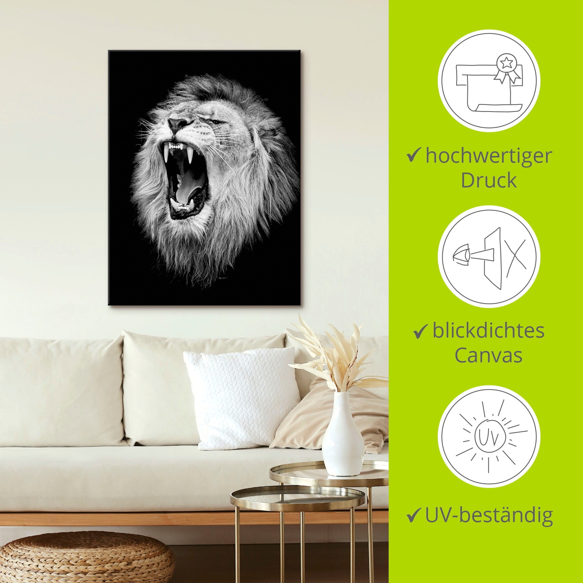 Artland Wandbild »Der Löwe«, Wildtiere, (1 St.), als Alubild, Outdoorbild, Leinwandbild, Poster, Wandaufkleber