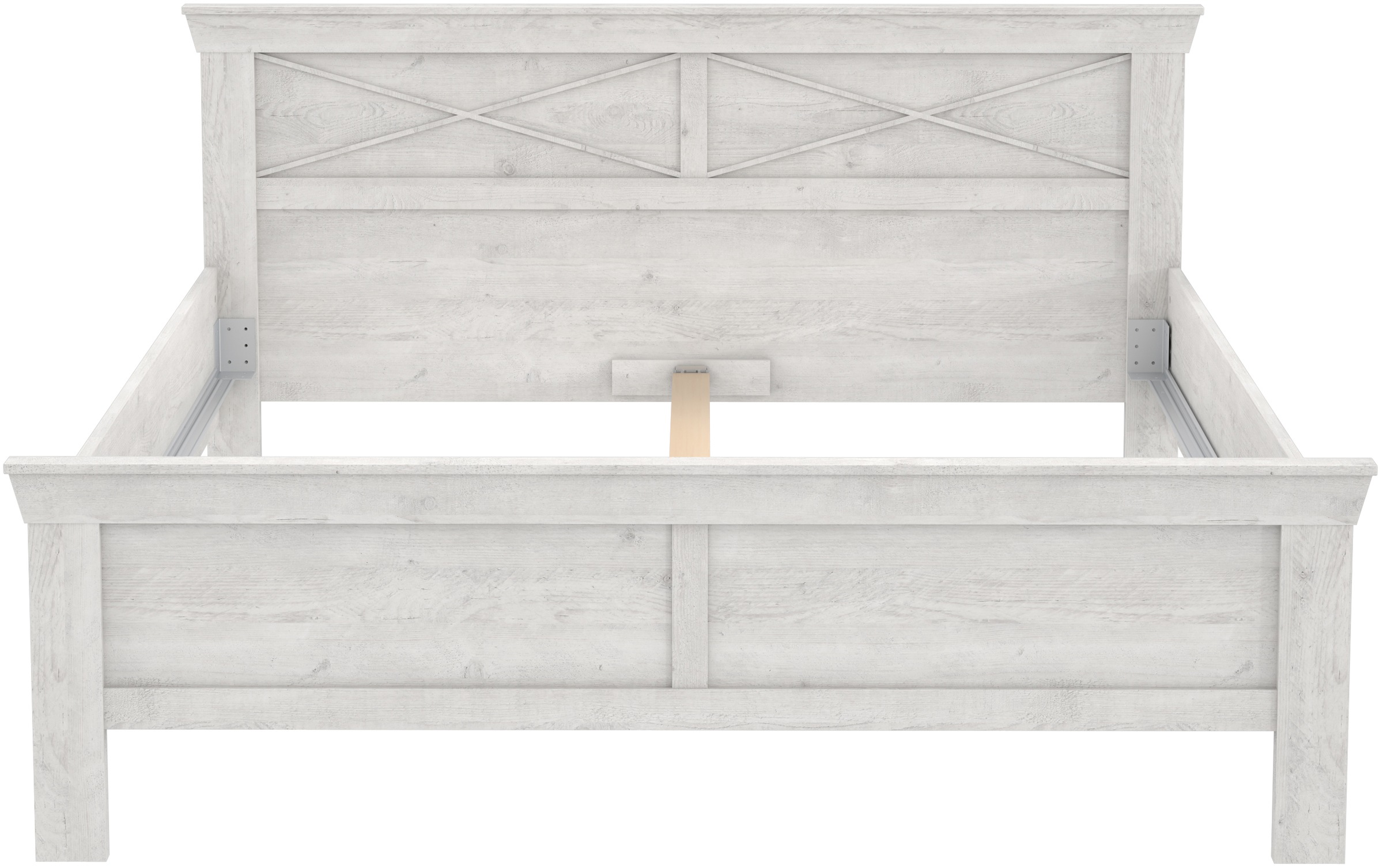 FORTE Bett »KASHMIR, Belastbarkeit 250 KG, dekoratives Kopfteil«, (Liegefläche 180 x 200 cm, B x H x T: ca. 191 x 99x 210 cm), Bett im Landhaustil, pflegeleicht, Dekor Pinie Weiß