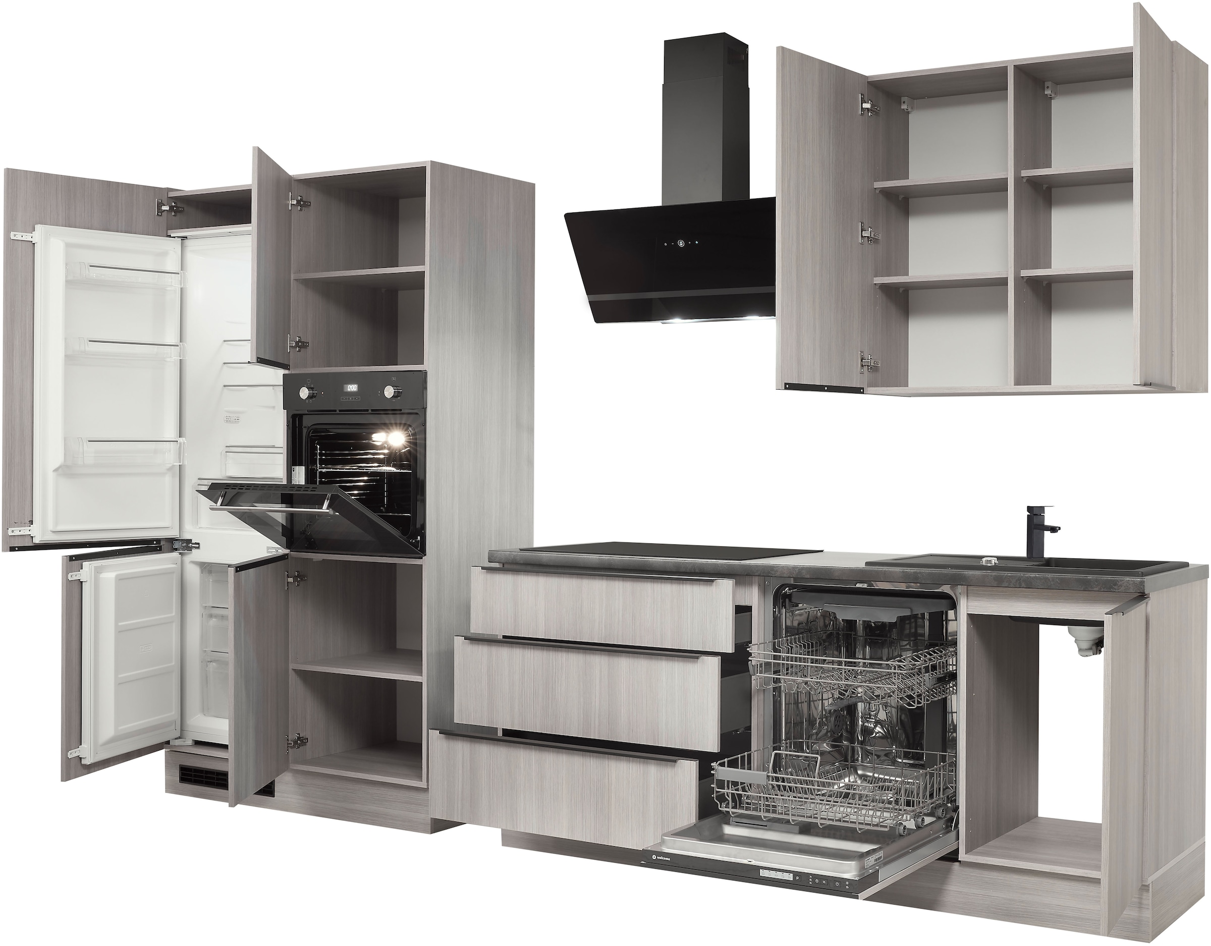 BASIC by Balculina Küchenzeile »Landzeit BxHxT 320x240x60 cm«, Breite 320cm, wahlweise mit E-Geräten, Softclose, Metallschubkasten