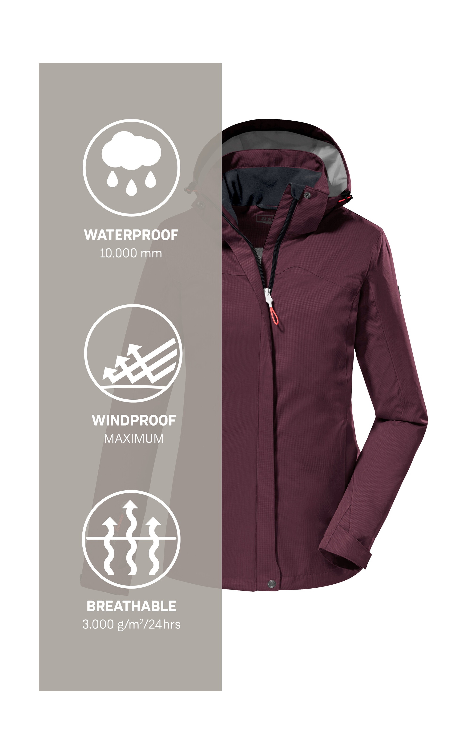 Killtec Outdoorjacke »KOS 133 WMN JCKT«, Wasser- und winddichte Damenjacke mit abnehmbarer Kapuze, PFAS-frei