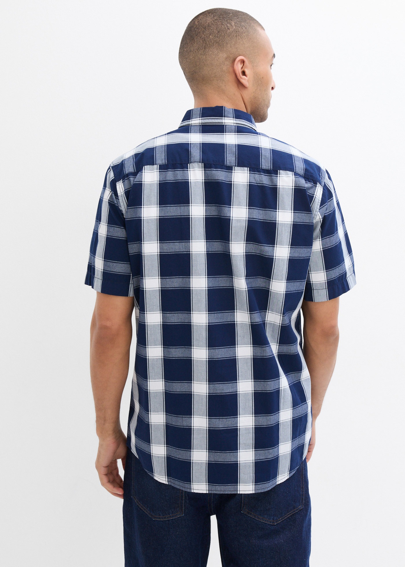 bonprix Kurzarmhemd Regular Fit, aus Baumwolle, mit Allover Karomuster, mit Kentkragen