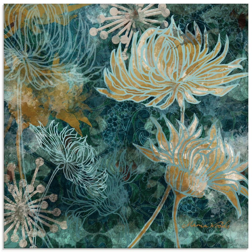 Artland Glasbild »Blaue Chrysanthemen I«, Blumen, (1 St.)