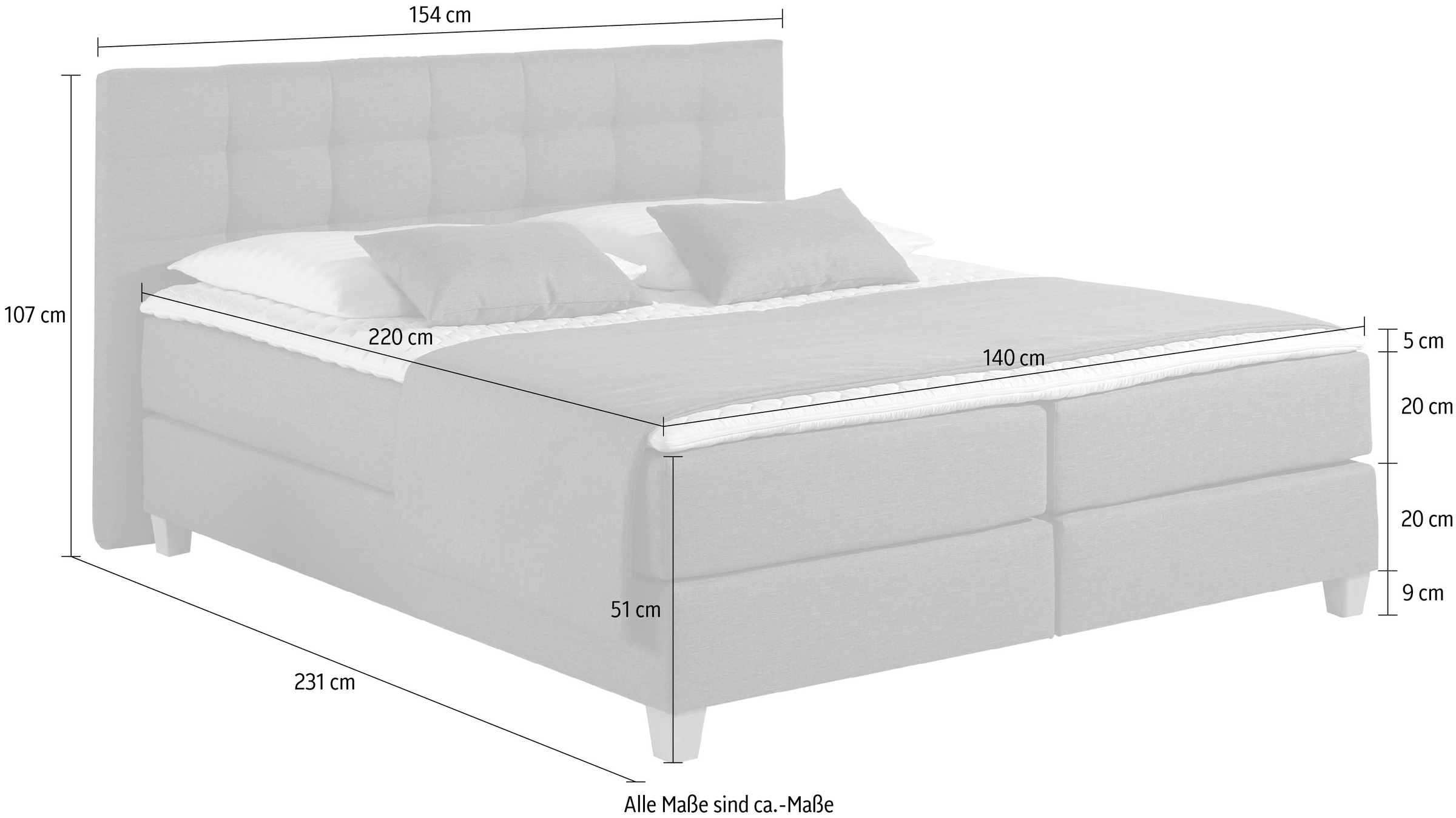 Home affaire Boxspringbett »Moulay«, inkl. Topper, in Überlänge 220 cm, 3 Härtegrade, auch in H4