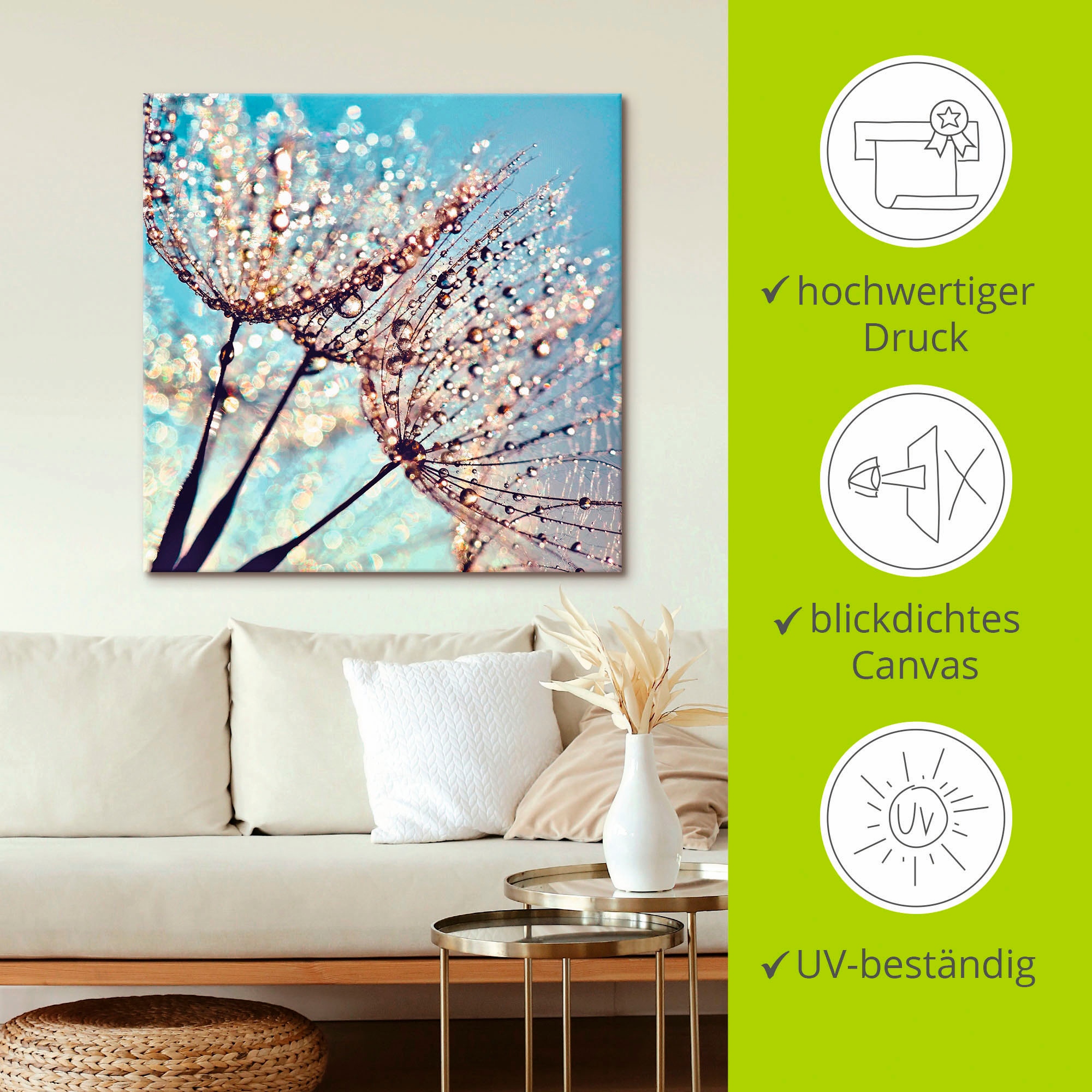 Artland Wandbild »Pusteblume Tröpfchenfänger«, Blumen, (1 St.), als Alubild, Outdoorbild, Leinwandbild, Poster in verschied. Größen