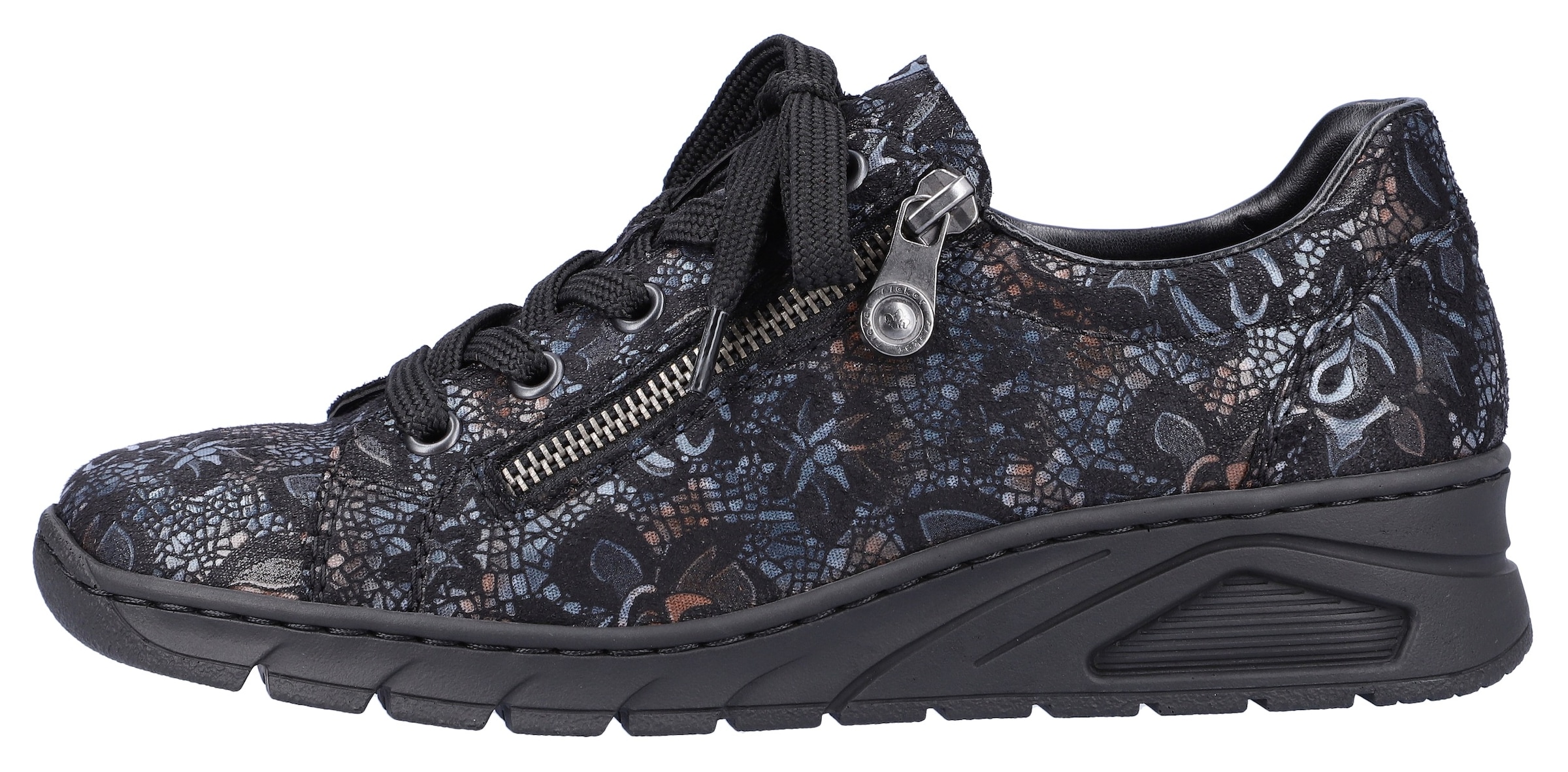 Rieker Wedgesneaker, mit floralem Druck, Freizeitschuh, Halbschuh, Schnürschuh