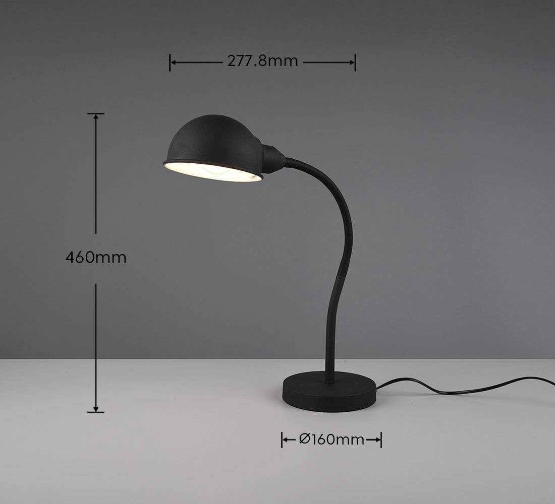TRIO Leuchten Schreibtischlampe »Perry«, 1 flammig, Leuchtmittel E27 | ohne Leuchtmittel, Tischleuchte Büro, exkl. 1xE27 10W, flex. verstellbar, Schnurschalter