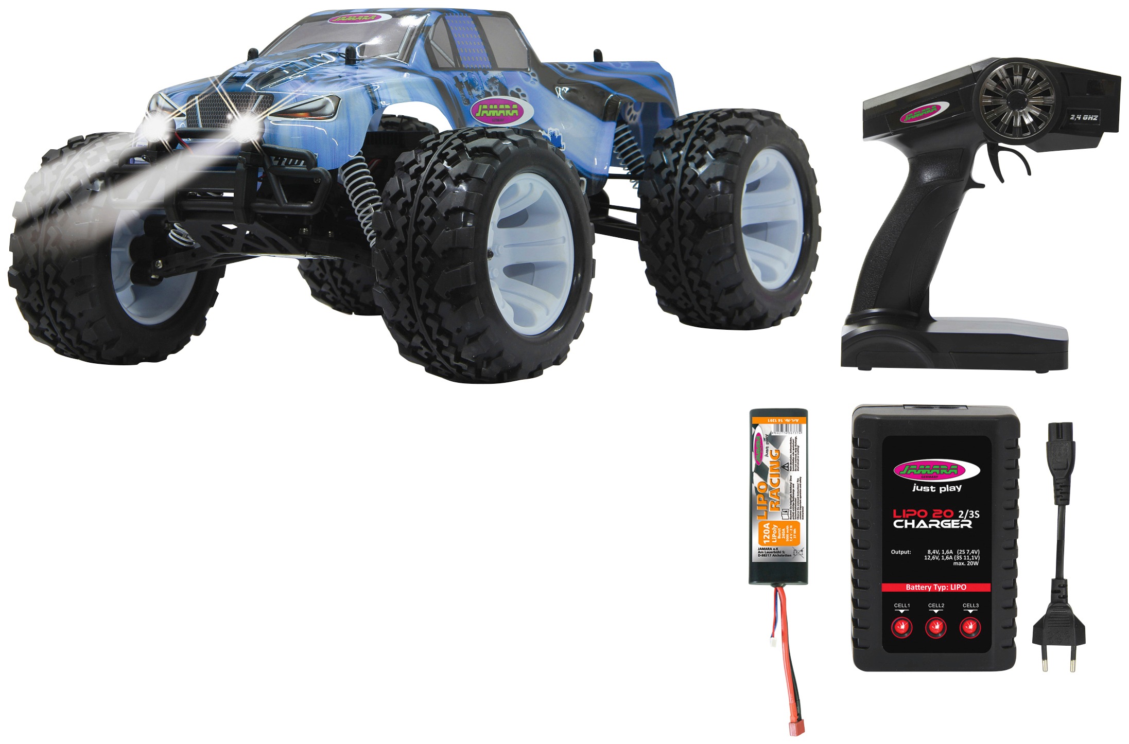 Jamara RC-Monstertruck »Tiger Ice Monstertruck 4WD«, 1:10, 2,4 GHz, mit LED